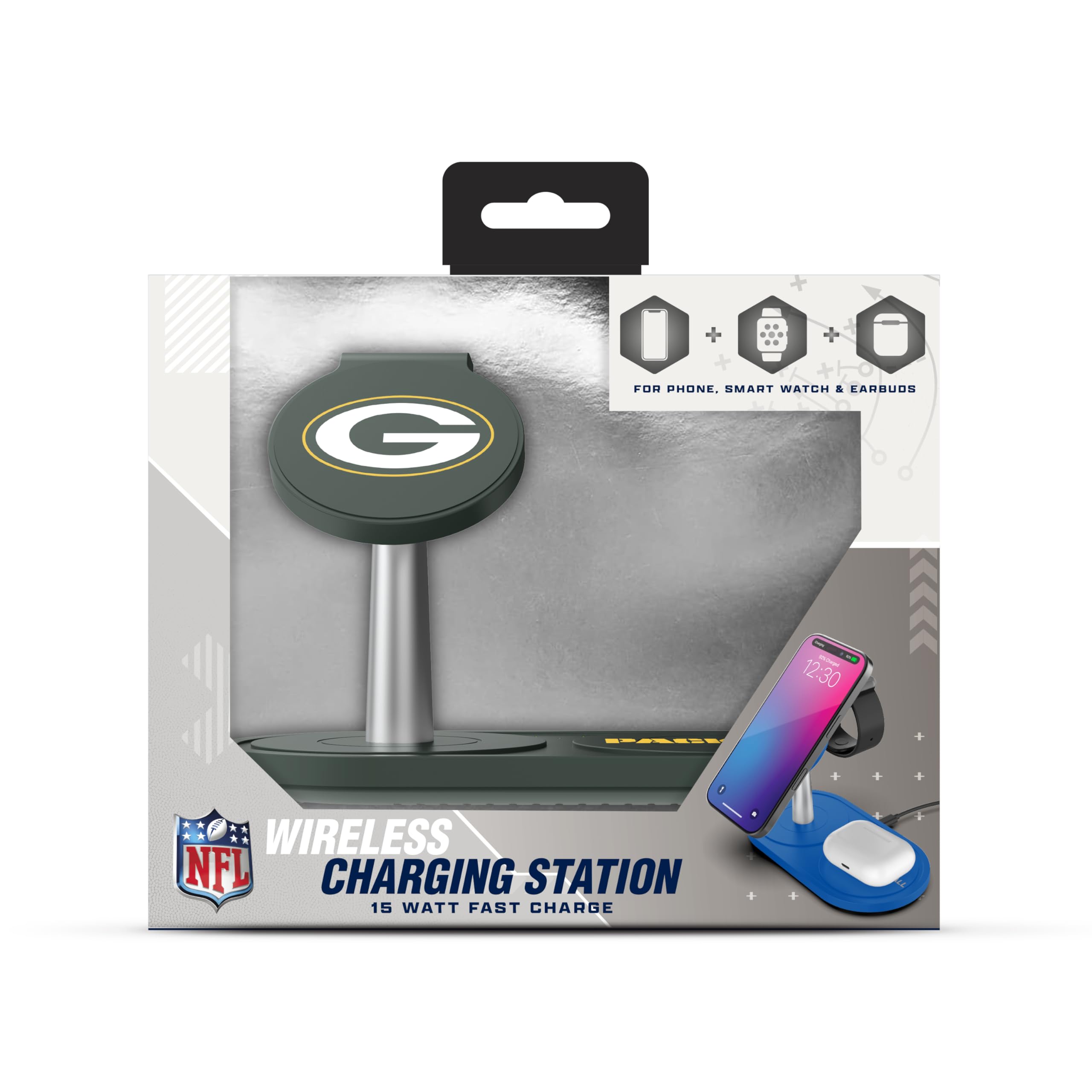 SOAR Station de recharge sans fil NFL 3 en 1 - Green Bay Packers