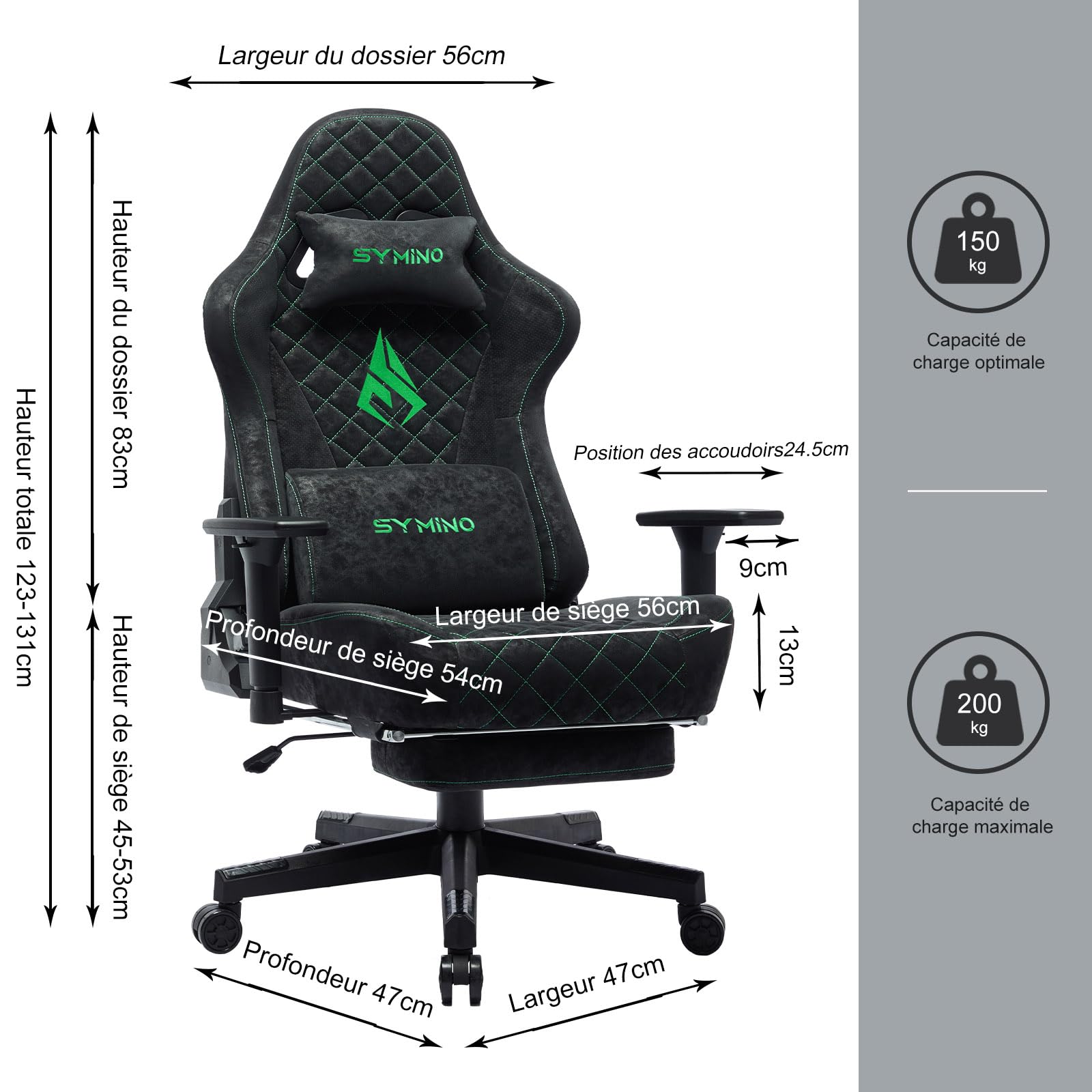 Symino Sedia Gaming con Poggiapiedi, Braccioli 3D Regolabili, Schienale Alto Ergonomico Reclinabile 90-150°, Pelle PU Trapuntata a Rombo, Cuscino Lombare & Poggiatesta, Portata 200 kg