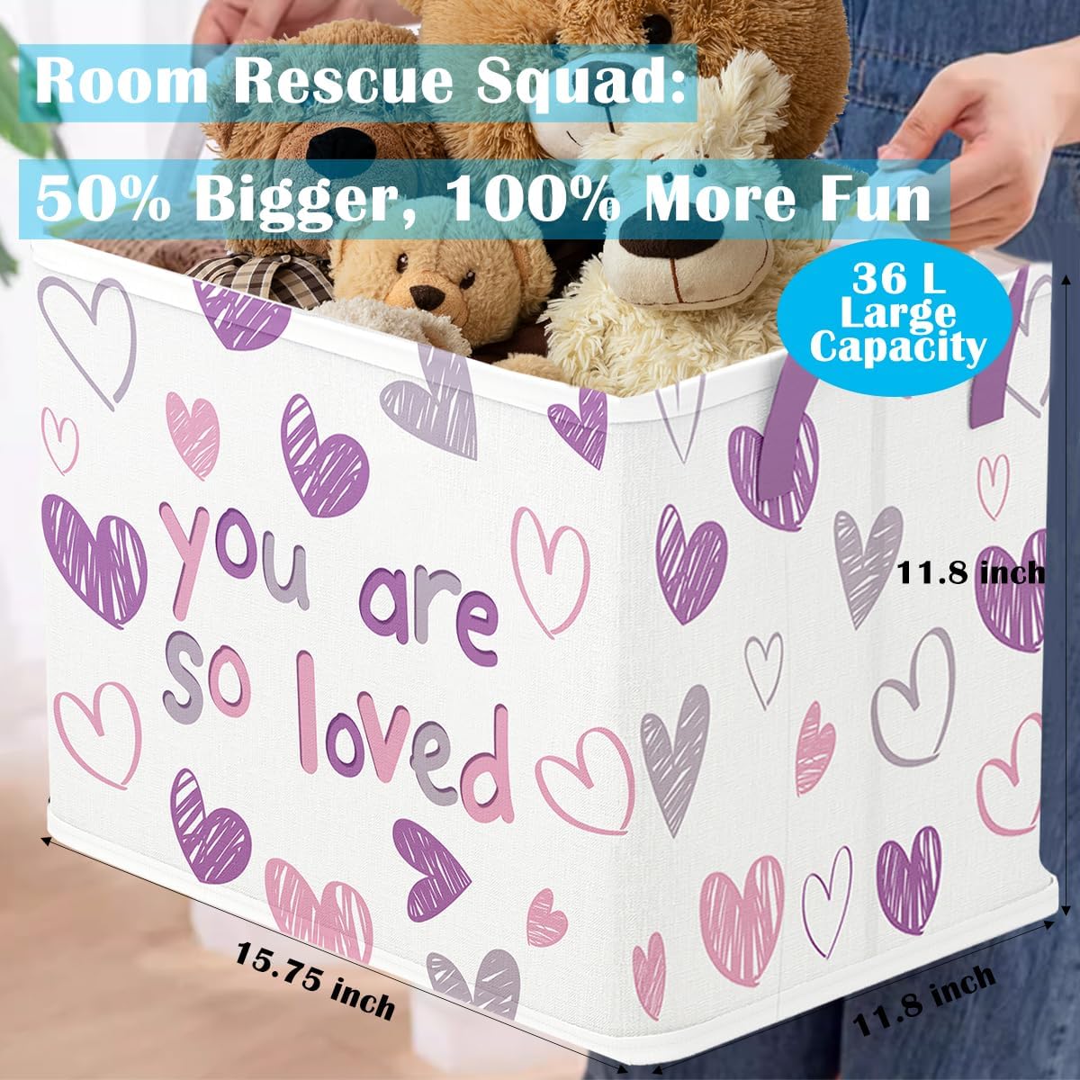 Runtoo Gift Baskets Empty Pink Heart Cute Storage for Girls Baby Shower Decorations You Are So Loved Large Rectangular Toddler Toy Box Laundry Hamper Closet Storage Bins