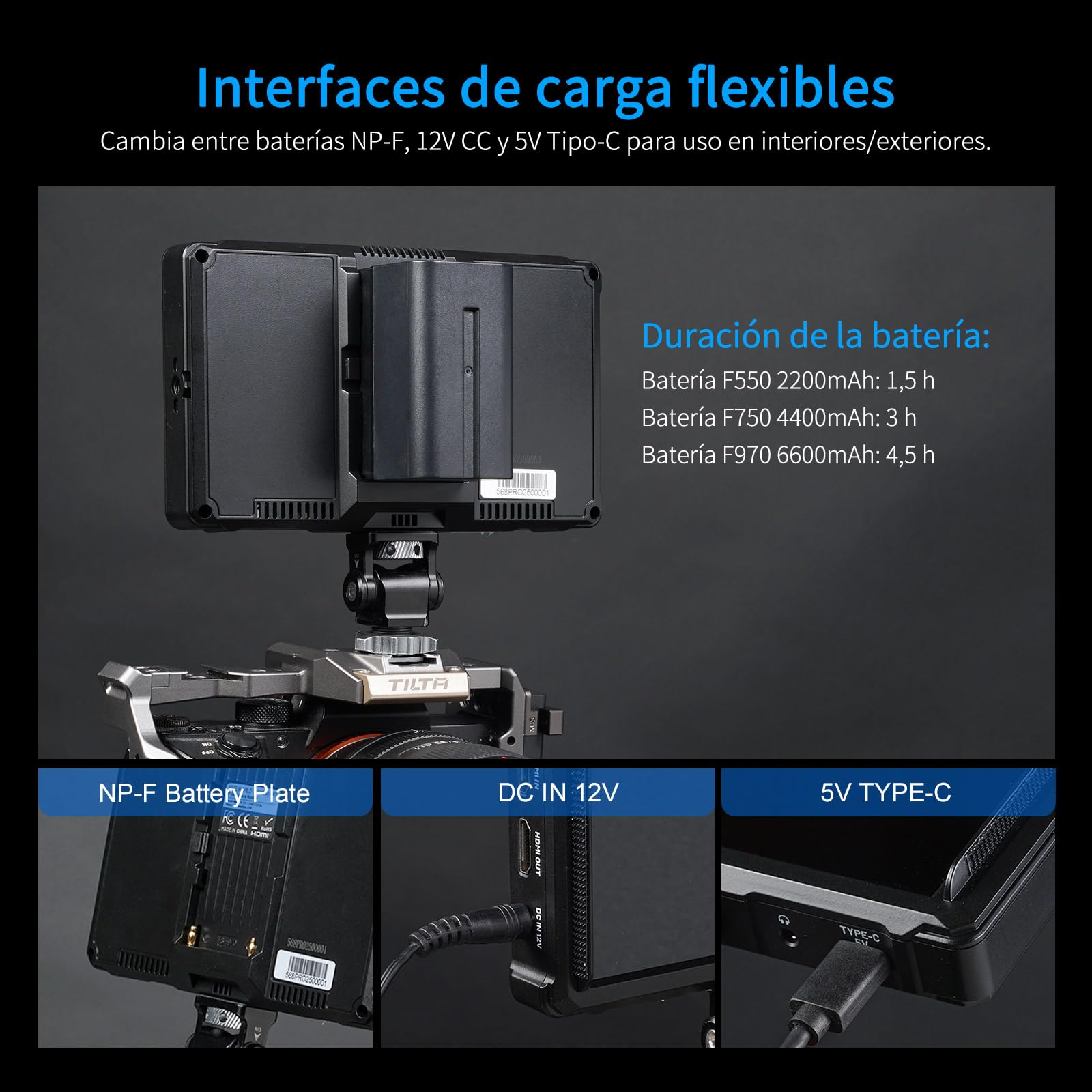 FEELWORLD FW568 Pro 6 Pulgadas 1200nit Alto Brillo Cámara Monitor de Campo con F750 4400mAh Batería y Bolsa, Custom 3D LUT 4K 60Hz HDMI en la Salida de Forma de Onda de Supervisión de Peso Ligero