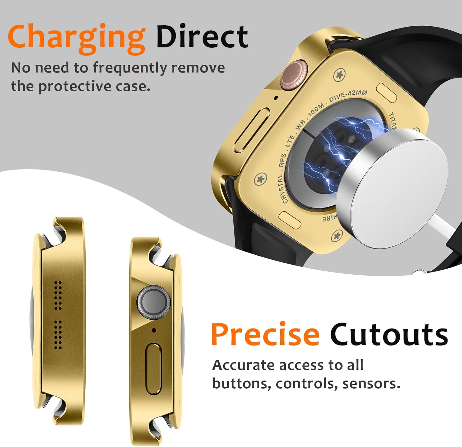 Amizee Metal Case Compatible with Apple Watch Series 11/10 42mm Case with Built-in Screen Protector, Straight Edge Ultra Thin with Back Cover Protective Cover for iWatch 42mm, Gold