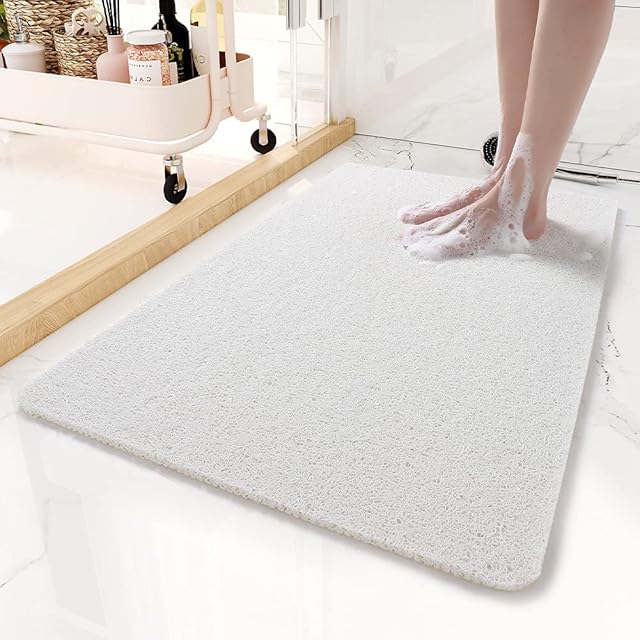 Shower Mat for Inside Shower, Loofah Bath Mat Non Slip Anti Mould Antibacterial Soft PVC Bath Mat for Bathroom Wet Shower Areas (60x90, White)