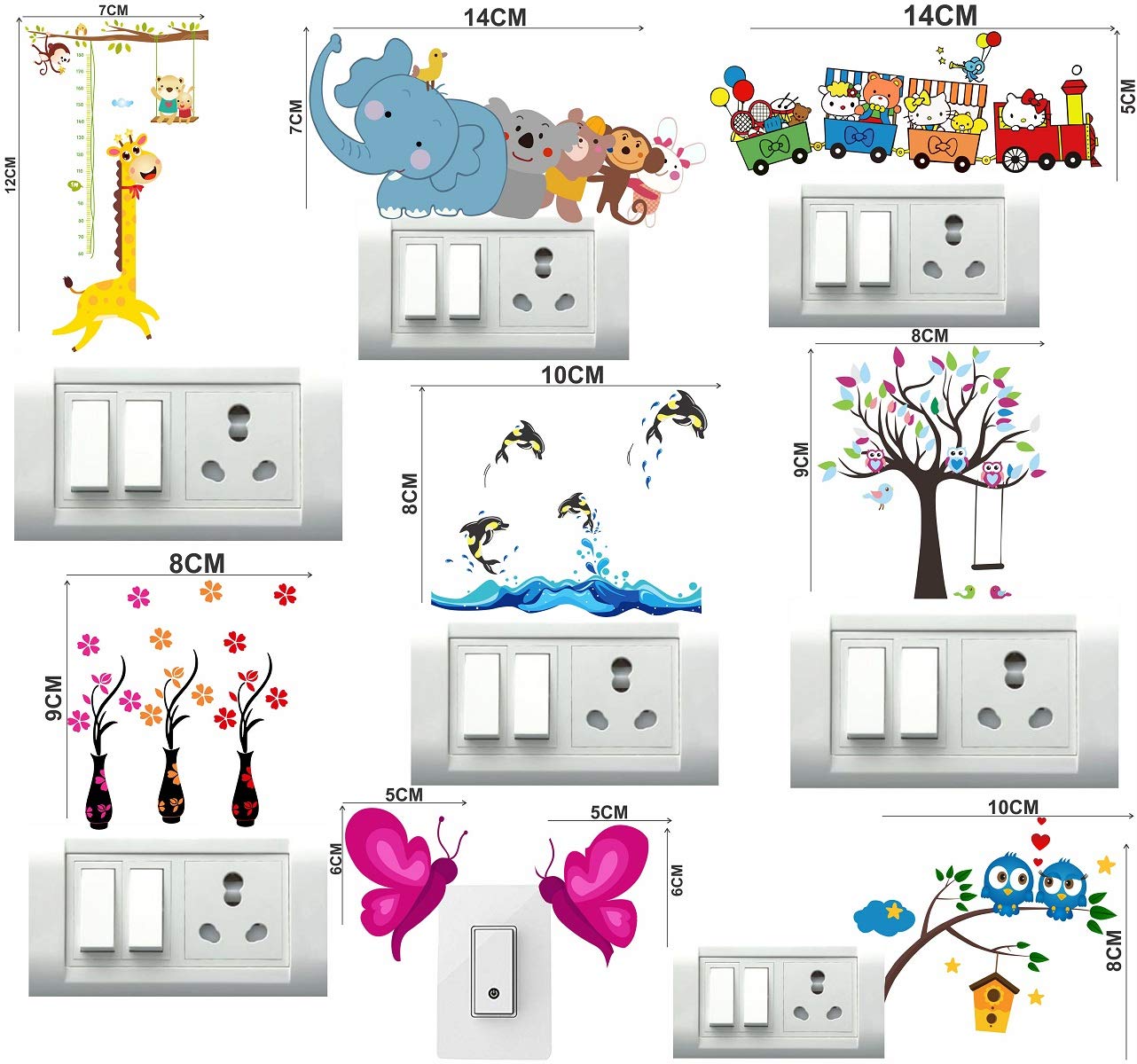 Decor Villa Vinyl PVC Animals Switch Board Wall Sticker, 33 x 25 cm, Multicolour 1
