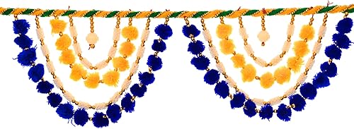 Miniatura 6 de Guirnalda de bandanwar para colgar en la pared para puerta, decoración tradicional india con pompones para colgar en casa, oficina, templo, fiestas,