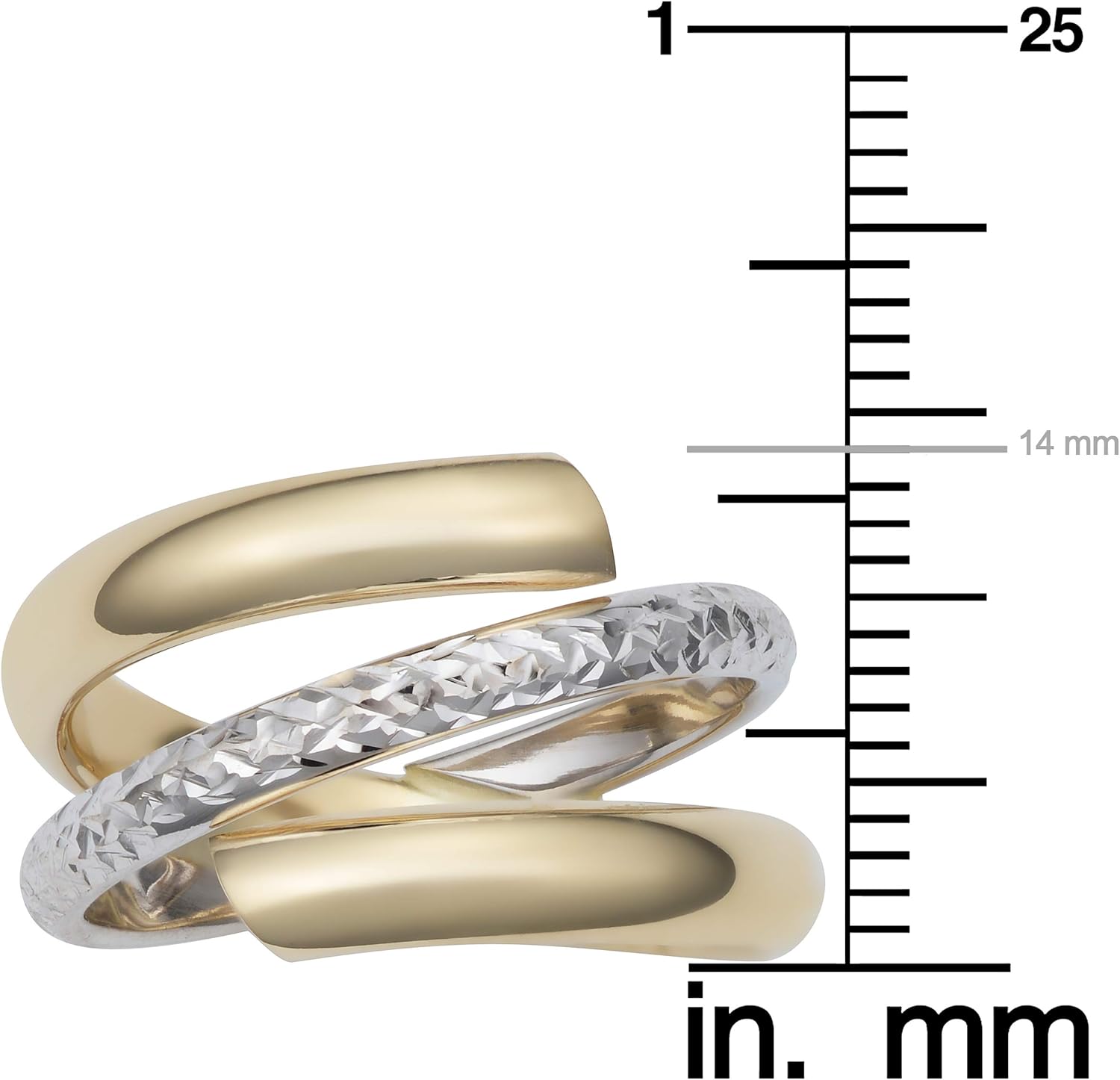 KoolJewelry 14k Two-tone Yellow and White Gold Diamond-cut Bypass Ring (14 mm)