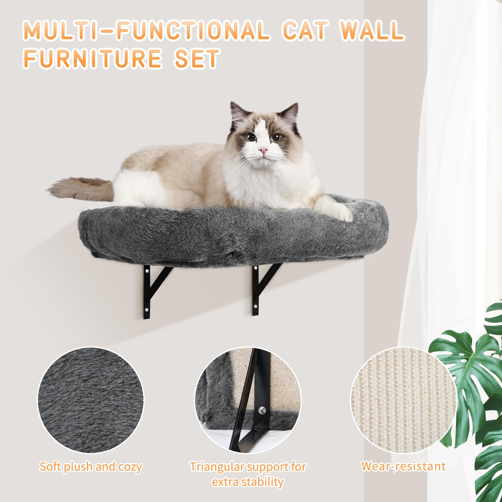 Kletterwand Katzen Set-Katzenbaum,6-Teiliges Wandregale, Wandpark mit Katzensalon, Katzenbrücke, Katzenbaum, Katzentreppe und Kratzbrett bis zu 13 kg Frühlingsbälle für Katzen