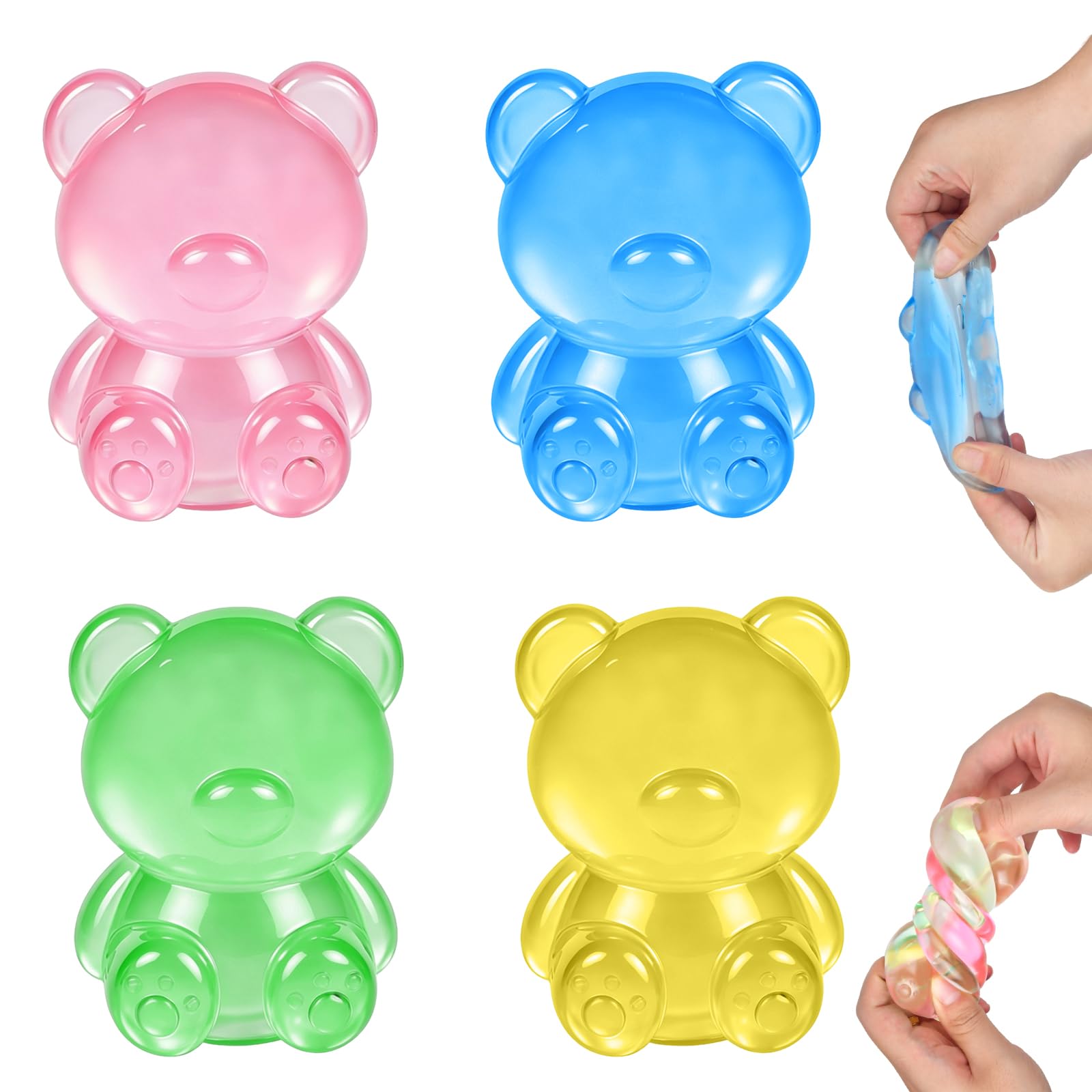 4PCS Squishy Fidget Toys, Bear Stress Balls for Adults Kids, Gummy Bear Squishy, Squishy Stress Relief Toys, Sugar Filled Squishy Toys for Birthday Gifts Classroom Prize Party Favors