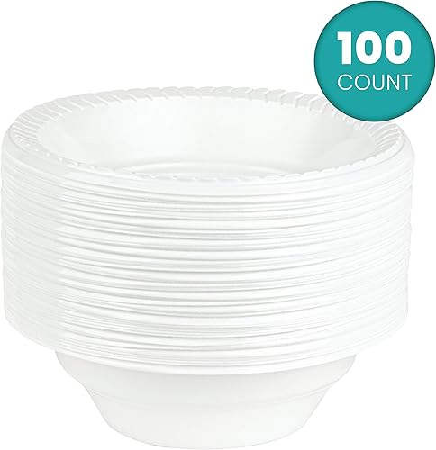 Miniatura 7 de PLASTICPRO Cuencos redondos de plástico de 12 onzas para microondas, desechables, color blanco, vajilla de 100 unidades