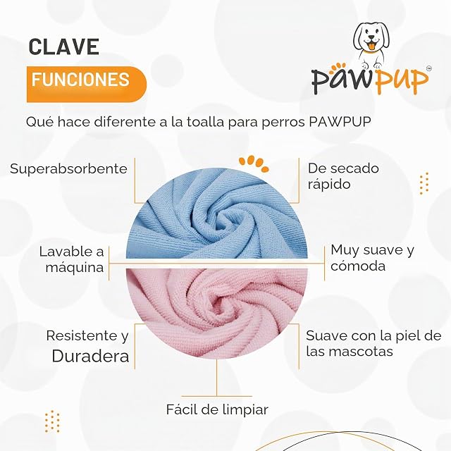 Foto 4 de 7 de PAWPUP Toalla para Perros Superabsorbente 100x60cm Juego de 2 Toallas de Microfibra para Mascotas para Perros…