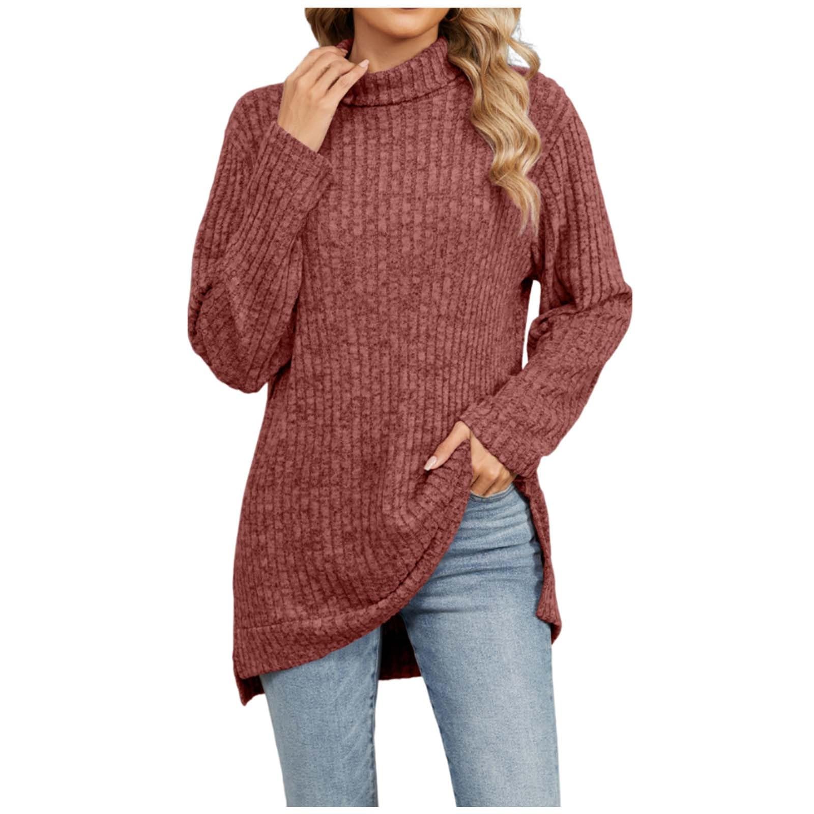 Pullover Sweater for Women UK,Longline Sweaters Womens Plain Ladies Casual Turtle Neck Jumper Long Sleeve Tops Blouse Soft Ribbed Knitted Jumpers Loose Fit Tunic Sweatshirt Knitwear Orange