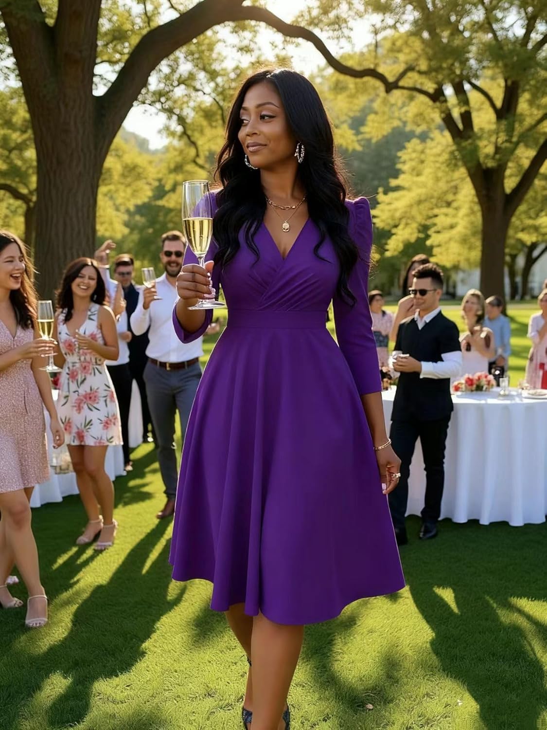 Nmoder Women Casual Midi Semi Formal Fit and Flare 3/4 Sleeve A-line Dress for Church Work Wedding Guest Cocktail Dresses - Image 7