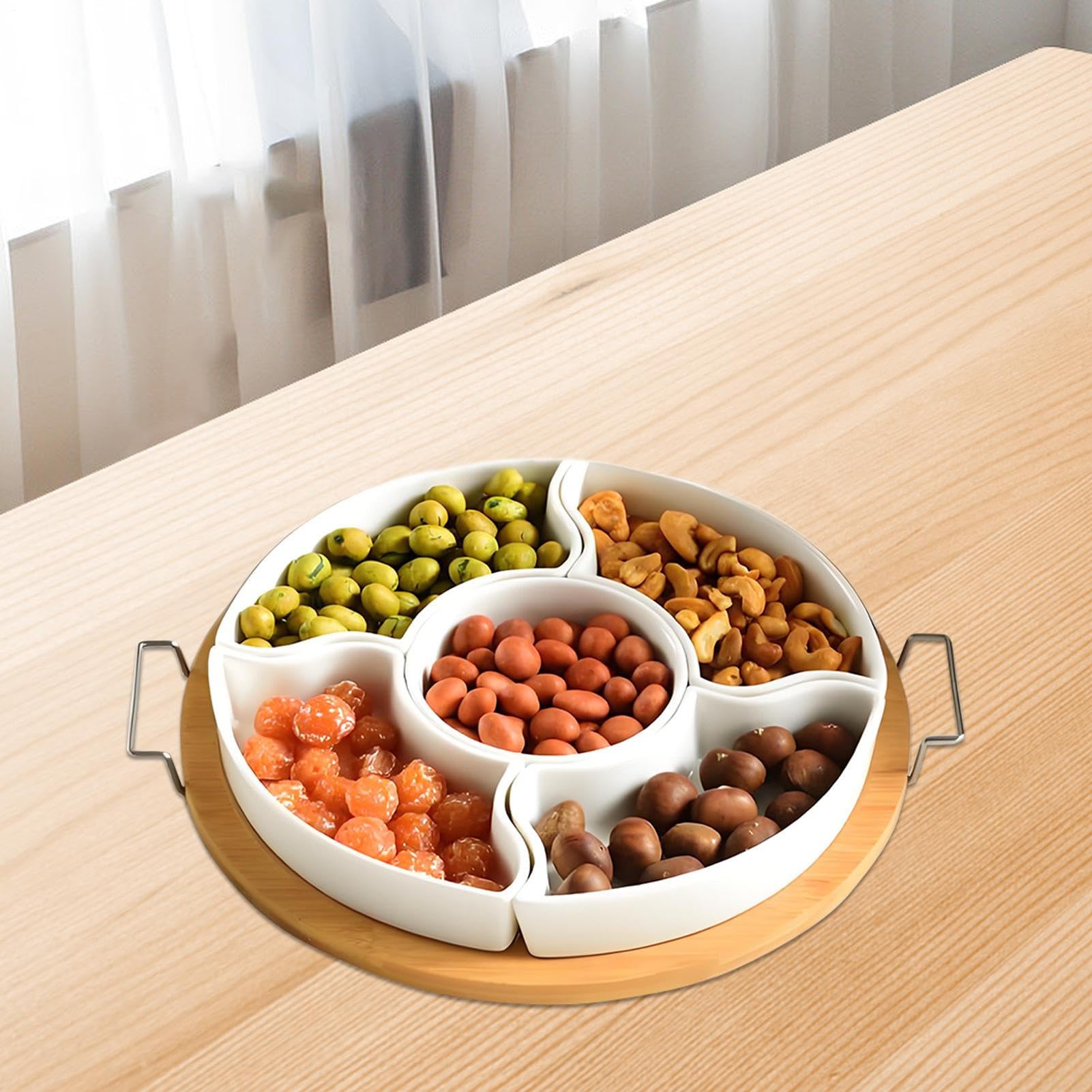 Snack Spinner Rotondo Antipasti 5 Scomparti Rimovibili | Organizer Rotante Porta Snack Dip per Patatine per Feste, Intrattenimento, Picnic e Campeggio