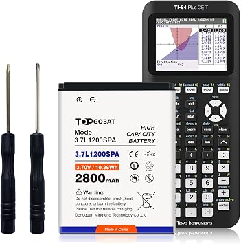 TI 84 Plus CE Battery, 2800mAh Replacement for Texas Instruments TI-84 Plus CE, TI Nspire CX II, TI Nspire CX CAS II, Part No 3.7L1200SPA, P11P35-11-N01