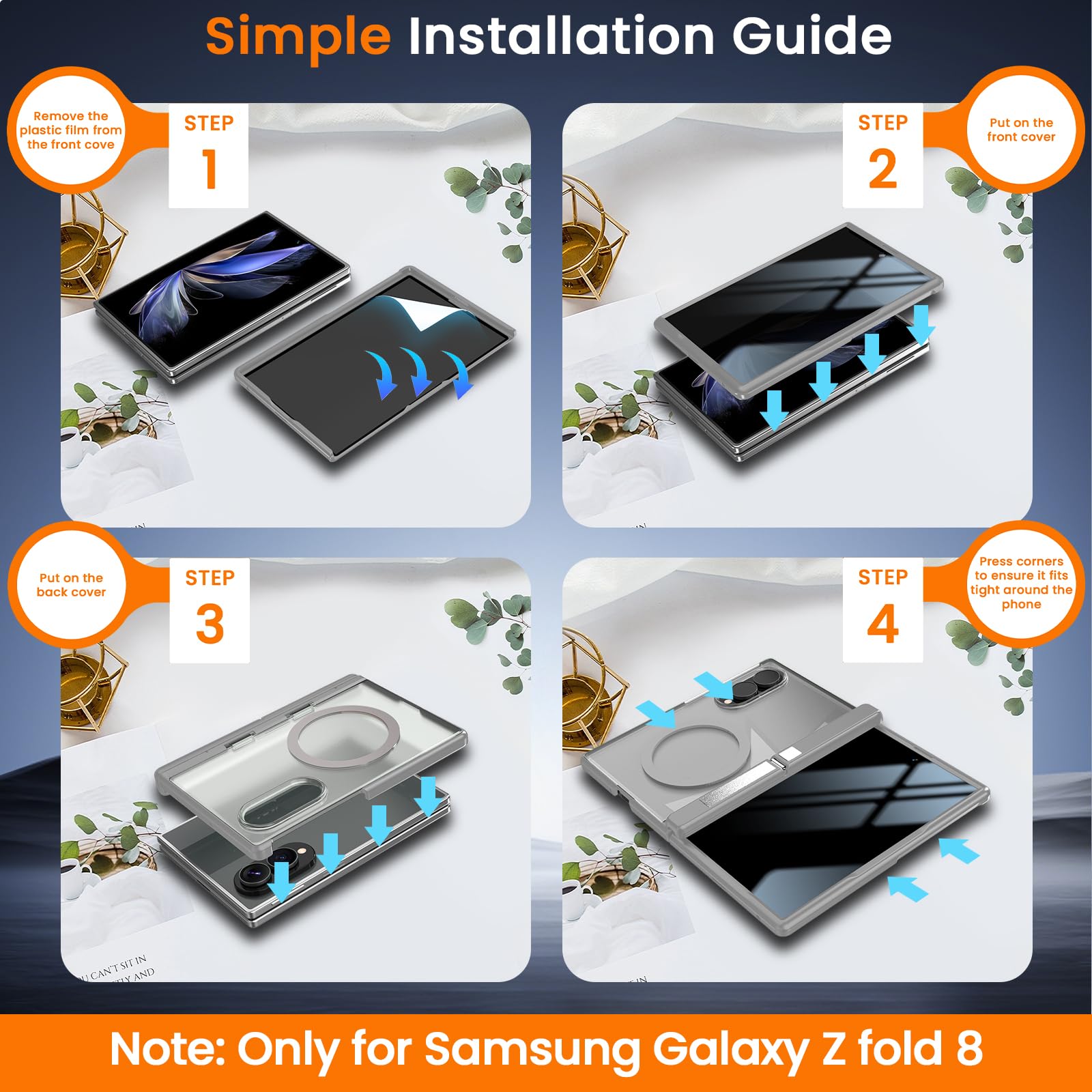 WRJ Custodia per Samsung Galaxy Z Fold 8 con protezione per lo schermo | Cavalletto pieghevole adatto per Magsafe Protezione cerniera di grado militare Protezione contro le cadute Custodia magnetica