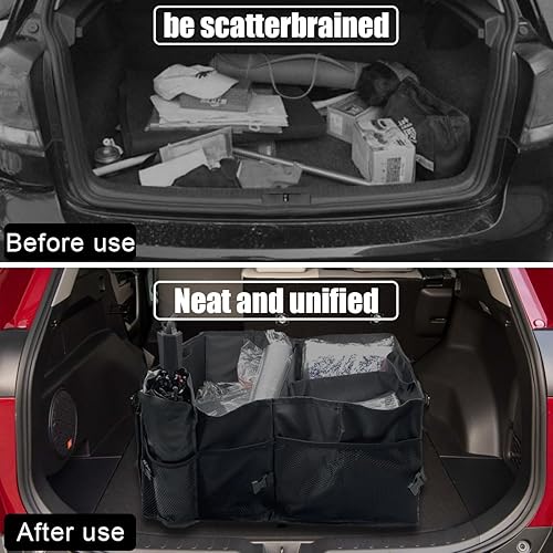 Miniatura 4 de Organizador de maletero para automóvil, organizador de almacenamiento plegable para automóvil con 3 compartimentos, organizador plegable para