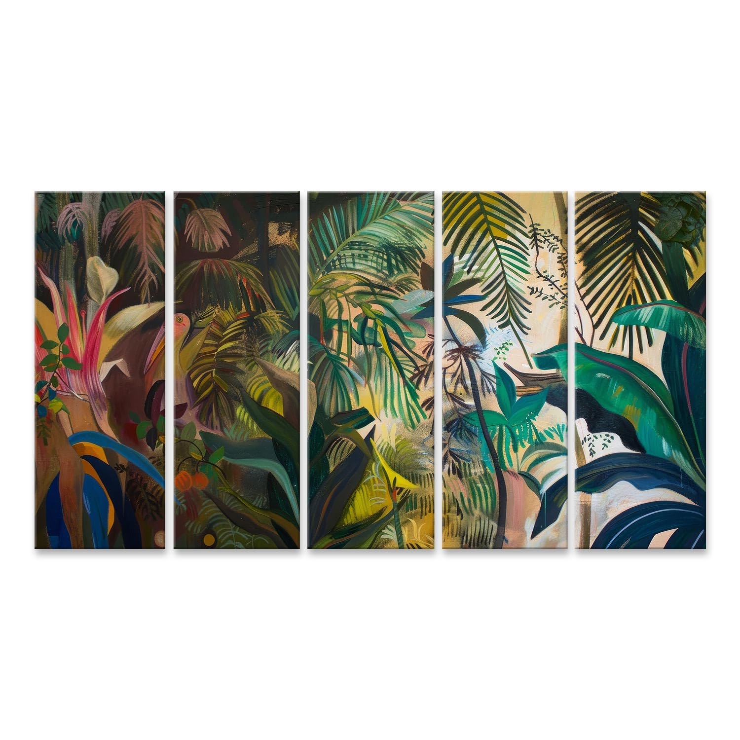 islandburner Primer cuadro sobre lienzo colorido paisaje tropical con plantas y animales en verde cuadros murales carteles
