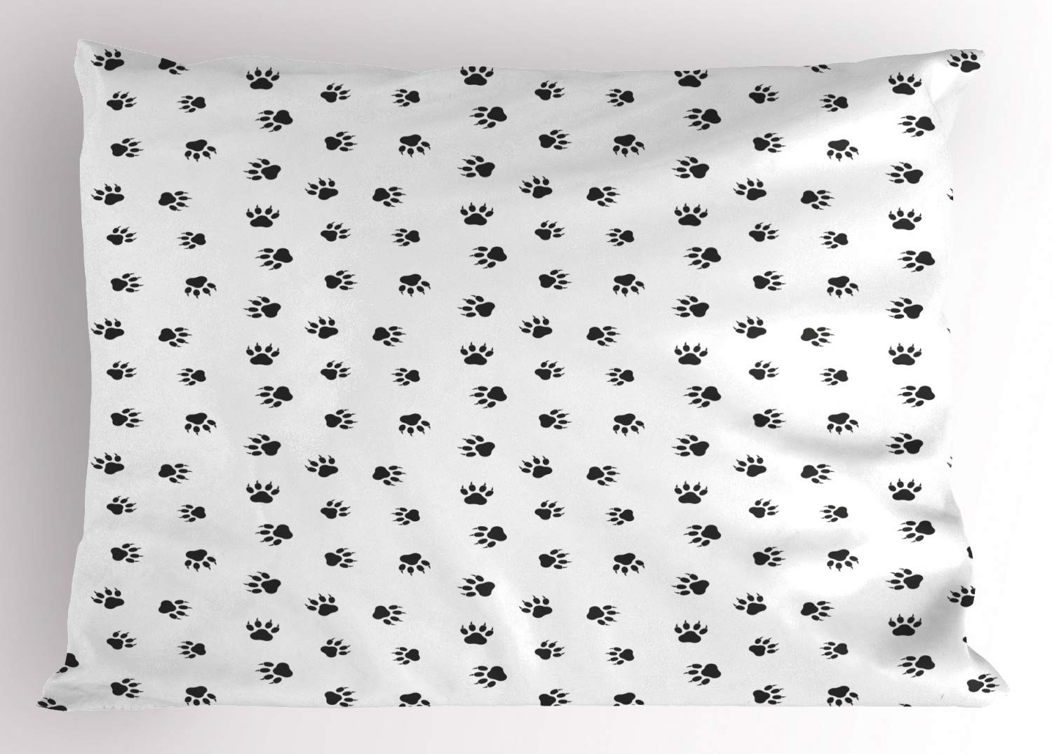 Lunarable Paw Print Pillow Sham, Repeating Monochrome Layout of Bear Cub Themed Modern Animal Lovers, Decorative Standard Queen Size Printed Pillowcase, 30