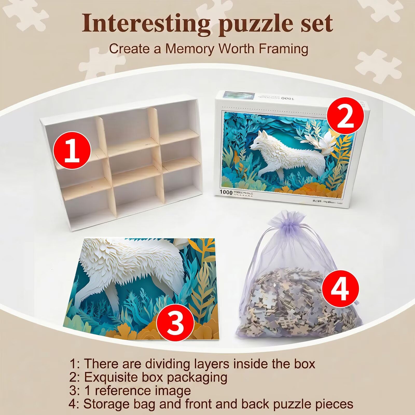 Lupo astratto Puzzle 4000 Pezzi per Adulti, Puzzle in Legno - Collezione Classica con Poster Incluso - Sfida di Concentrazione e Passatempo Antistress, Gioco Educativo per Famiglia, 141 x 87 cm f0-603