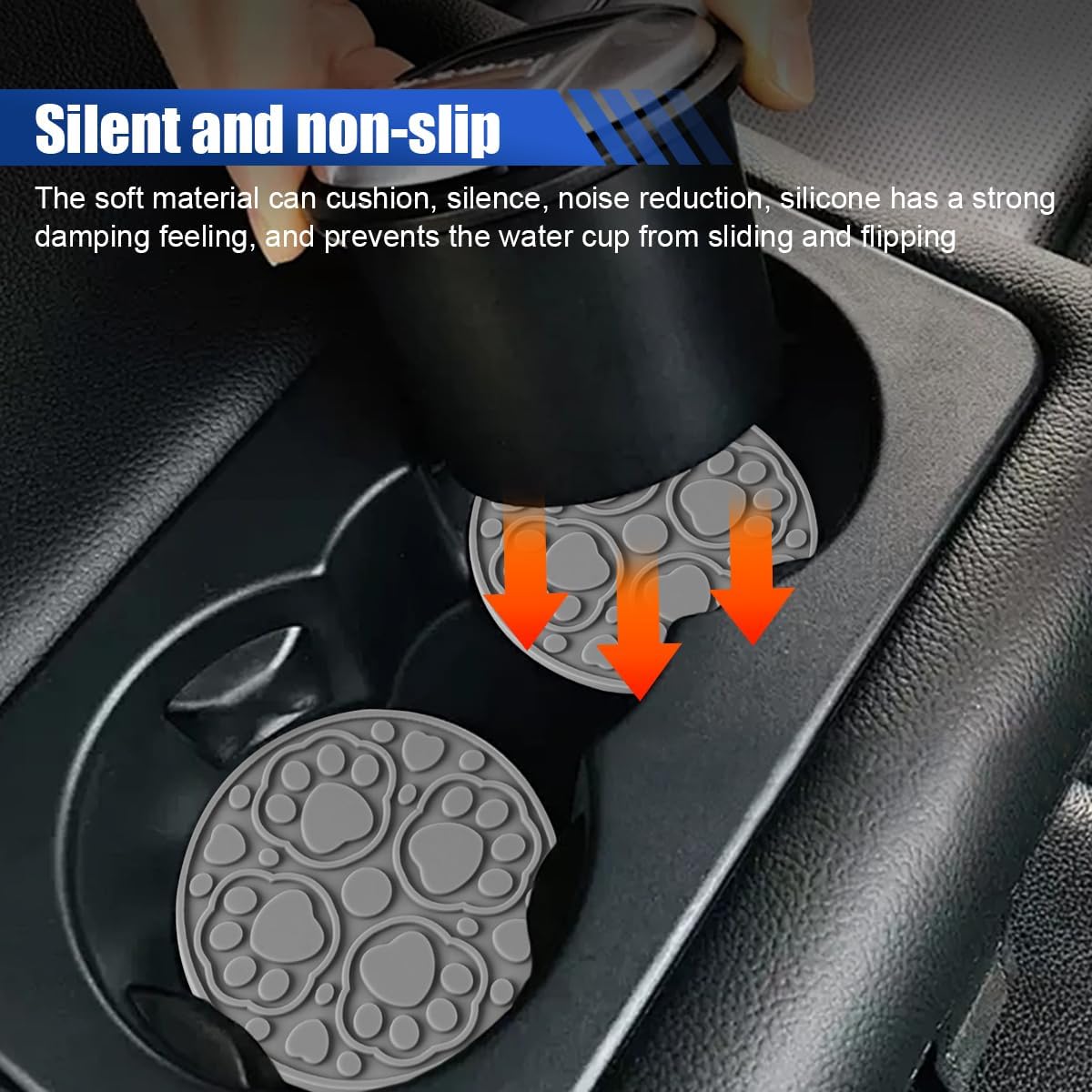 YoRise 2PCS Dog Paw Print Car Cup Holder Coasters, 2.75" Waterproof & Non-Slip Silicone Cup Holder Insert Coaster, Cute Drink Coasters, Car Interior Accessories for Most Vehicles (Gray)