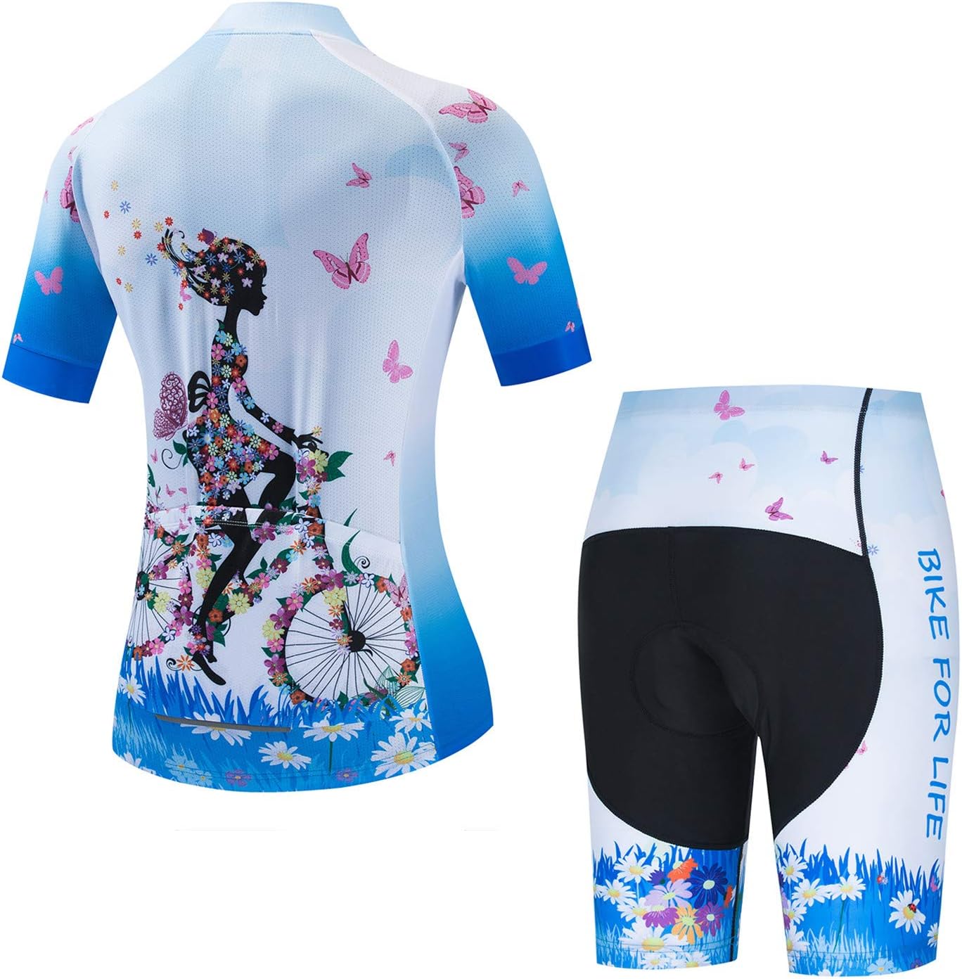 Women's Cycling Jersey Set Bike T-Shirt Reflective+5D Padded Shorts S-3XL