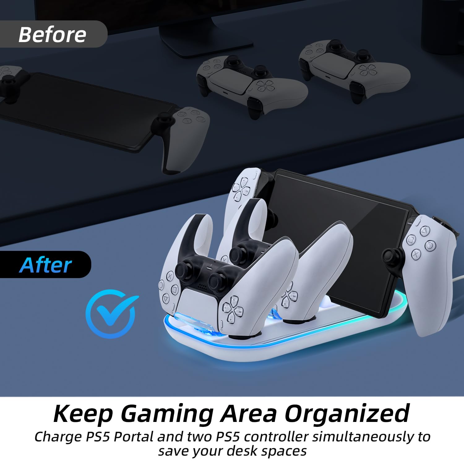 Mcbazel Stazione di Ricarica, Caricatore per PS Portal Remote Player/PS5 Controller con Illuminazione RGB