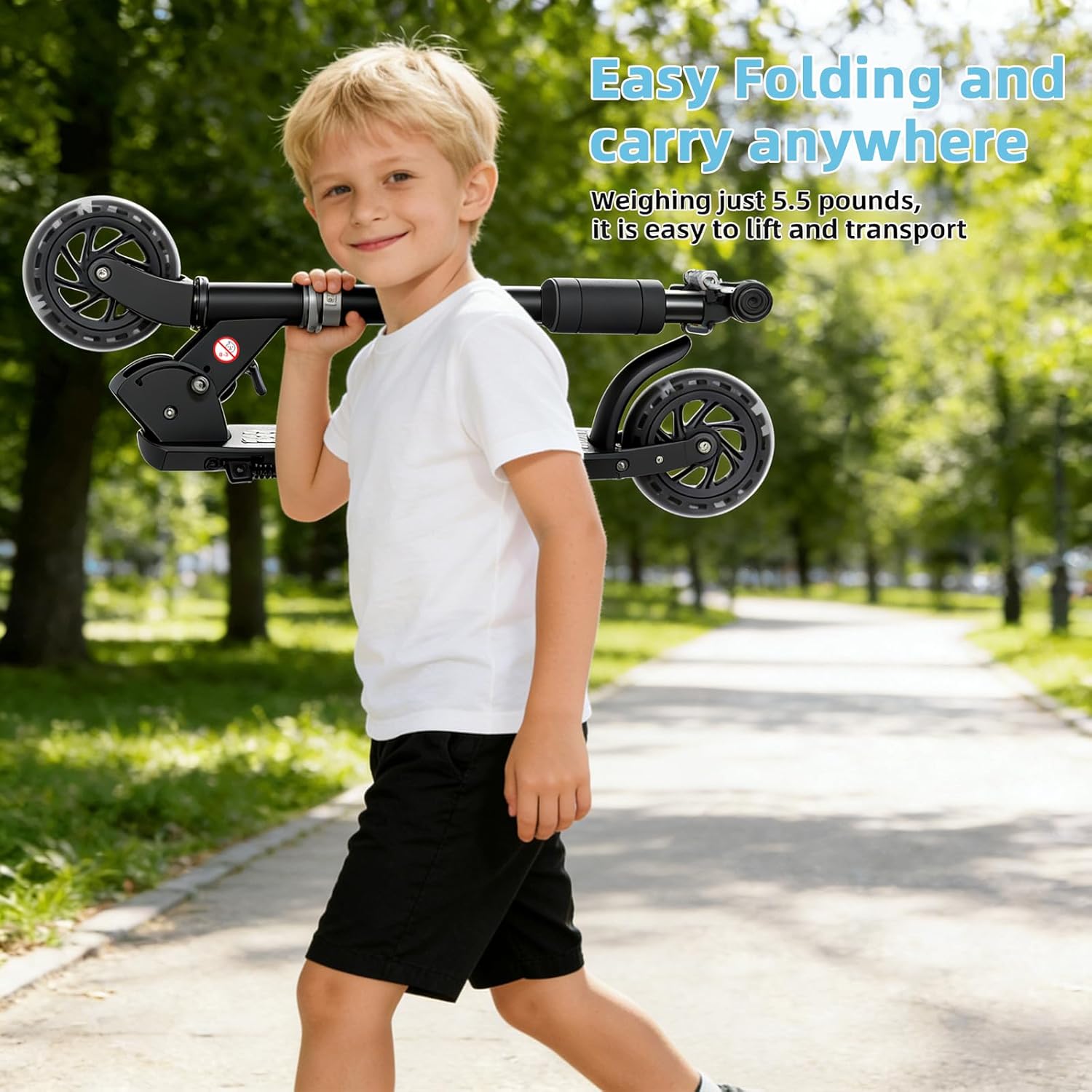 Two Wheel Scooter for Kids Adults 3-12+,Kick Scooters with Light-Up ABEC-10 Wheels Folding Kick Scooter with 3 Levels Adjustable Handlebar and Rear Brake for Girls Boys,Lightweight