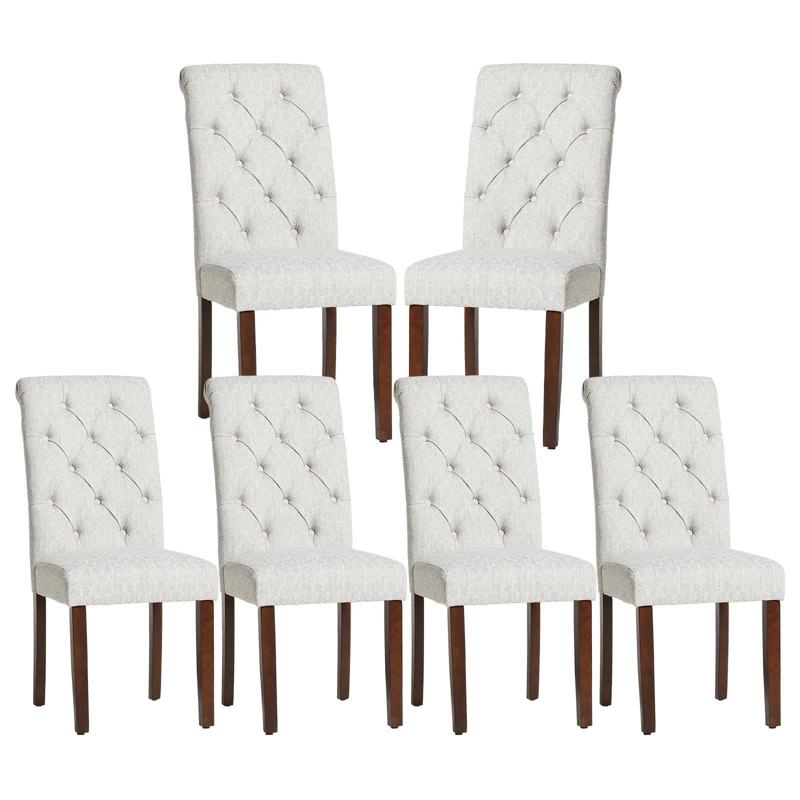 COLAMY Tufted Dining Chairs Set of 6, Accent Parsons Diner Chairs Upholstered Fabric Dining Room Chairs Side Chair Stylish Kitchen Chairs with Solid Wood Legs and Padded Seat - Honeycomb