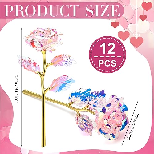 Miniatura 3 de Lyrow 12 rosas de galaxia, regalo para el día de San Valentín, flores con tallos, regalo para ella, rosa de cristal falsa preservada para siempre,