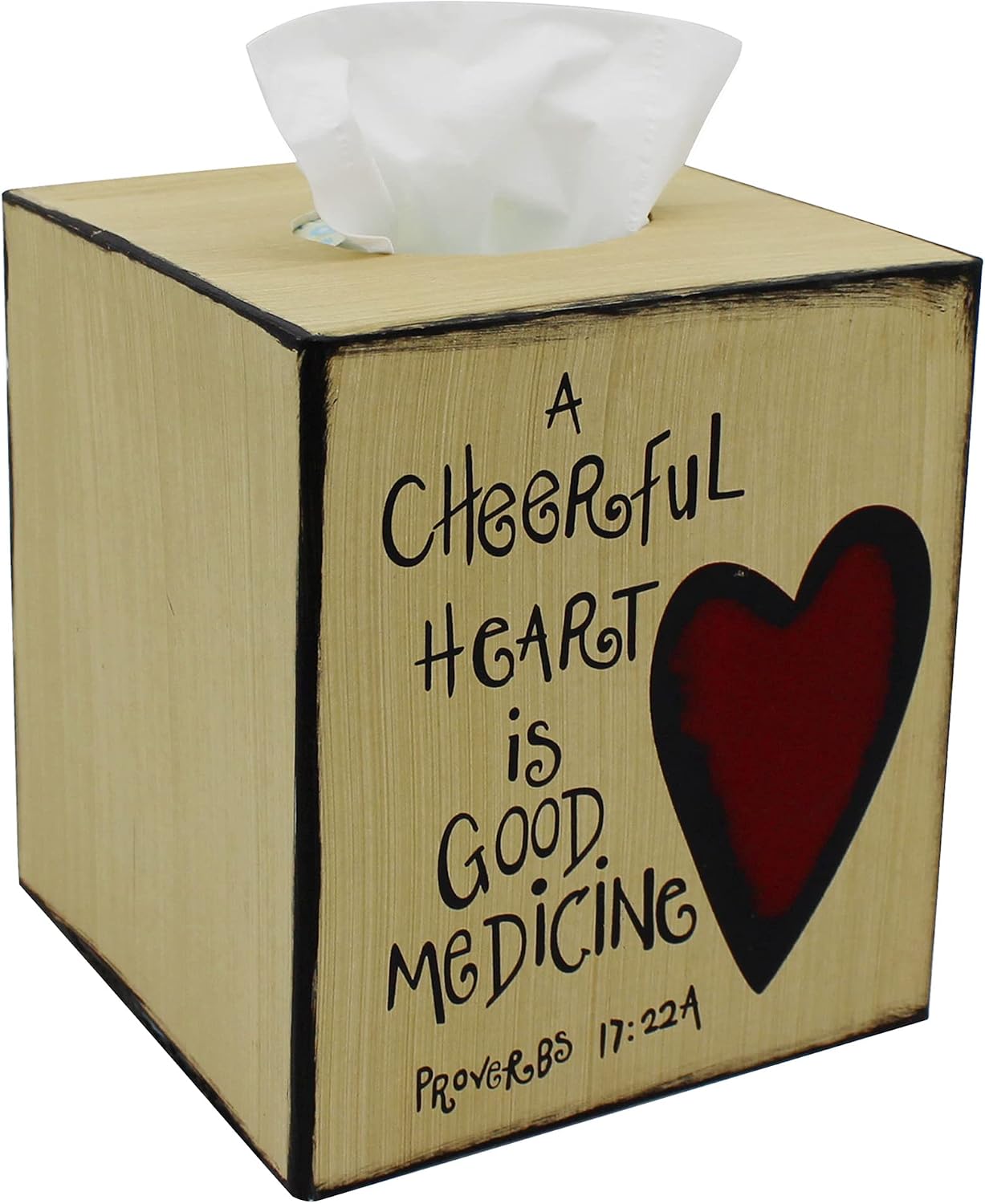 CVHOMEDECO. Primitives Square Tissue Box Cover Rustic Cheerful Heart Cardboard Tissue Box Holder for Home/Bath Decor, 5-1/4 x 5-1/4 x 6 Inch