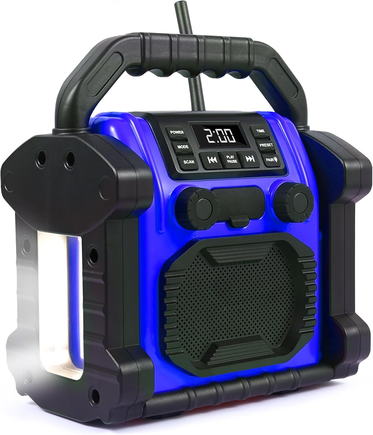 Baustelleradio Outdoor Lautsprecher Bluetooth Wireless, 30W IPX 66 wasserdicht FM-Uhr-Radio, tragbar mit LED-Lichtern, Kollisionsschutzradios für Outdoor/Arbeit/Garage (P250)