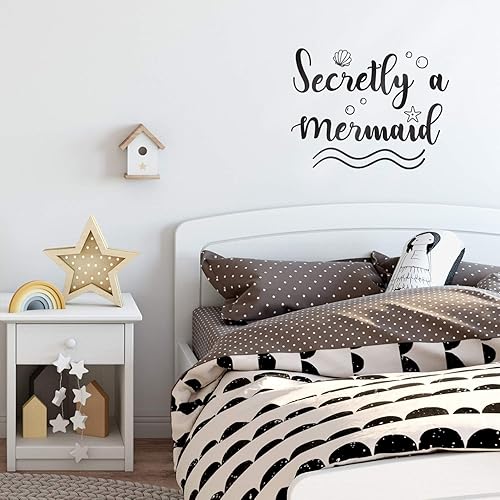 Miniatura 2 de Calcomanía de vinilo para pared, Secretly A Mermaid - 22 x 28.5 pulgadas - Burbujas de conchas marinas modernas y lindas a la moda para niñas,