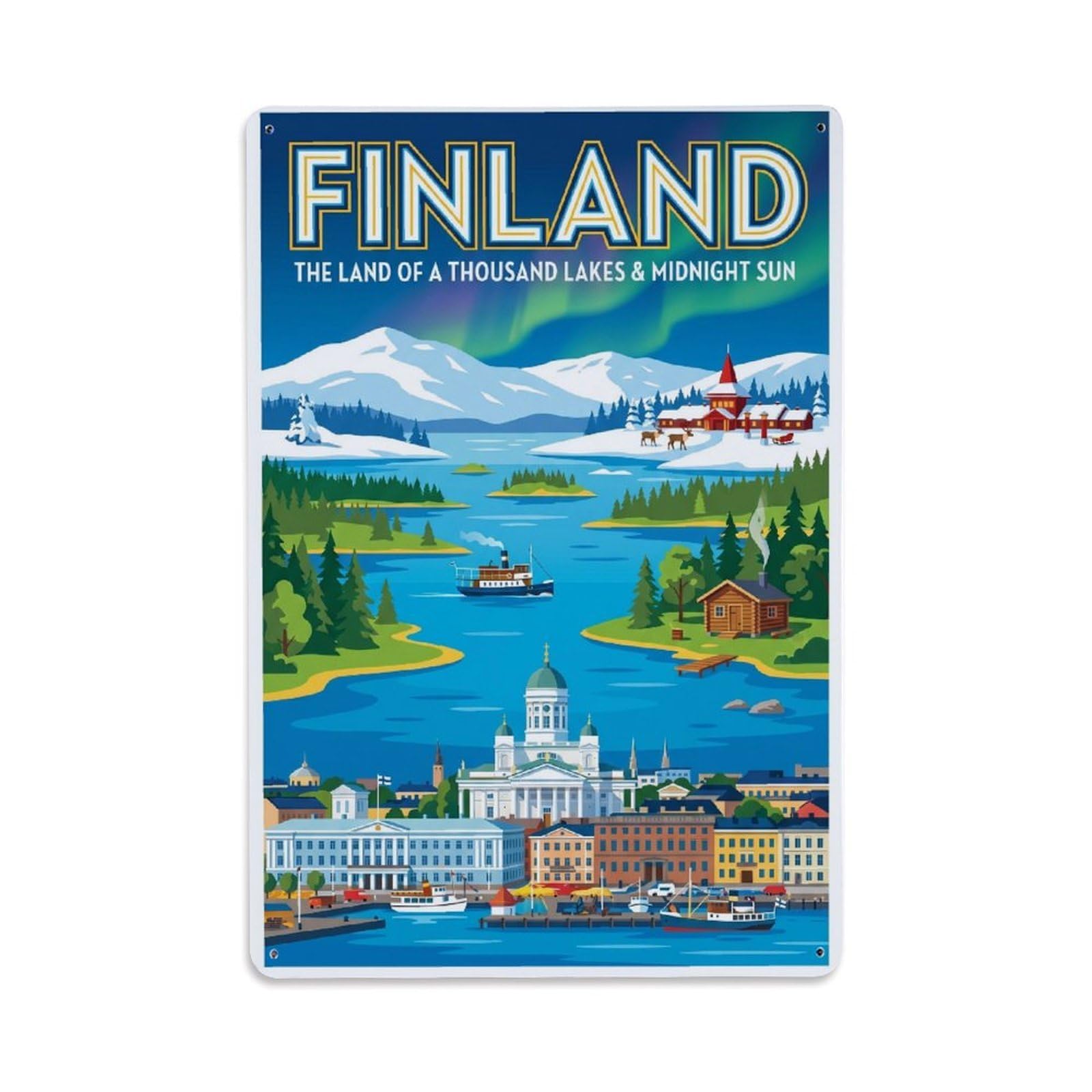 Olhnbad Style Finland Thousand Lakes Seaplane Travel Vintage Metal Tin Sign