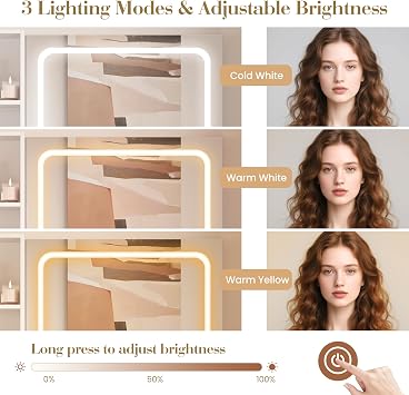 GarveeHome Makeup Vanity with Lighted Mirror, Vanity Desk Foldable Desktop, Power Strip, Adjustable Lighting, Drawers and Cushioned Stool, Dressing Table for Bedroom, White