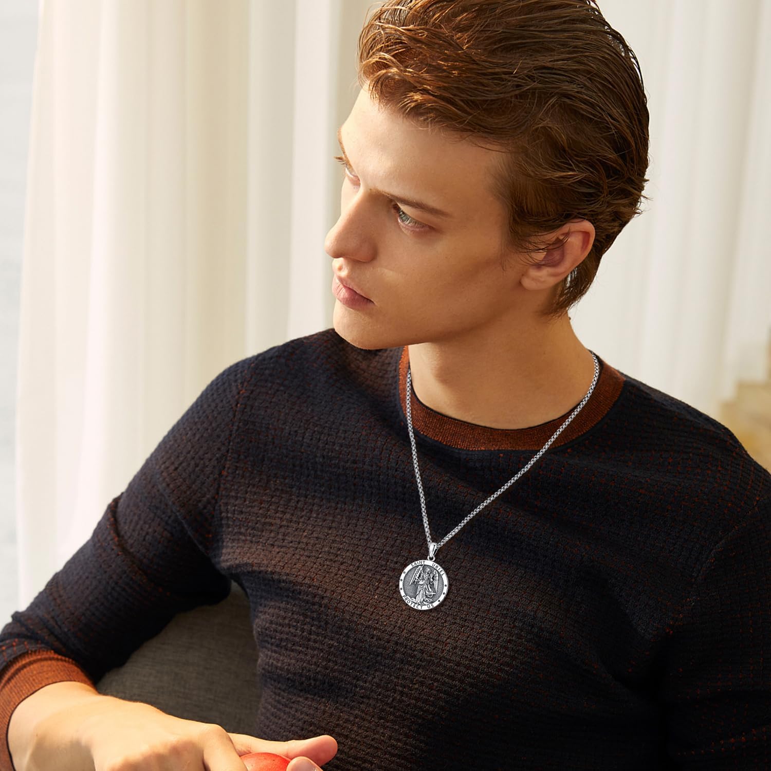 Miniatura 7 de Odinstone Collar de San Miguel Medallas de San Cristóbal Medallas de San Benito Collar con colgante de arcángel Miguel amuleto de protección de