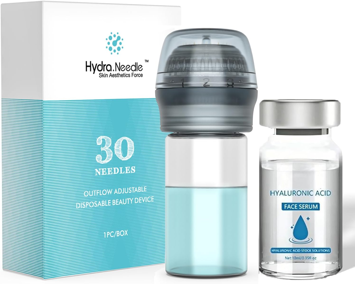 Serum Applicator Hydra Microneedling Stamp + Hyaluronic Acid serum, Derma Roller Use Home Beauty Tool for Face and Body (0.25+Serum)