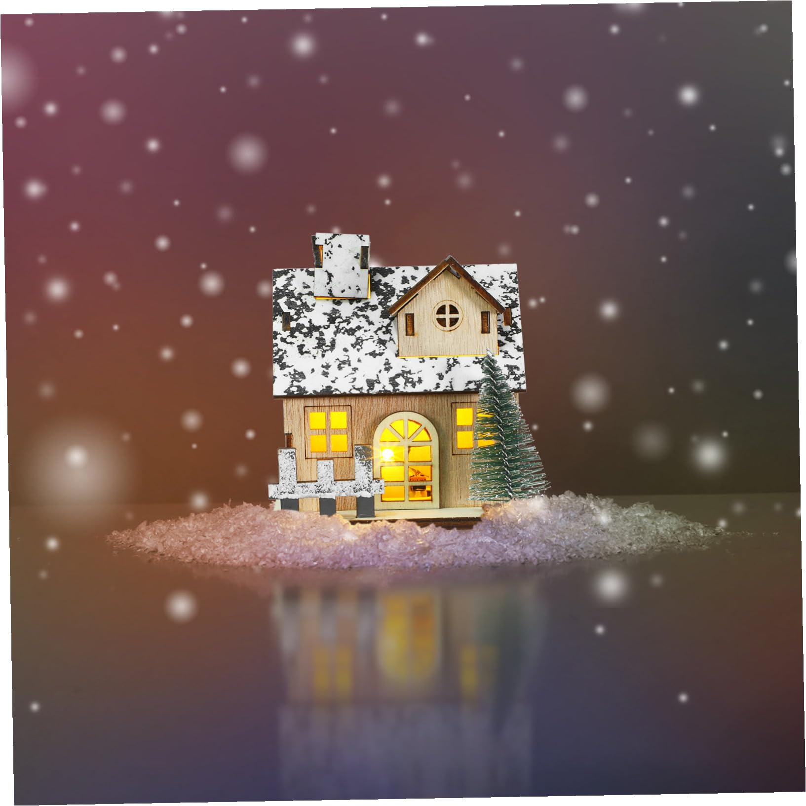 3 Piezas Casas Navideñas de Madera Iluminadas LED Juego de Miniaturas Decorativas para Mesa y Estantes Ambientación Festiva Tradicional