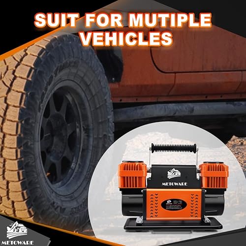 Miniatura 6 de METOWARE Compresor de aire todoterreno, bomba de aire portátil de 12 V con 10.6 CFM, inflador de neumáticos de doble cilindro para coche resistente,