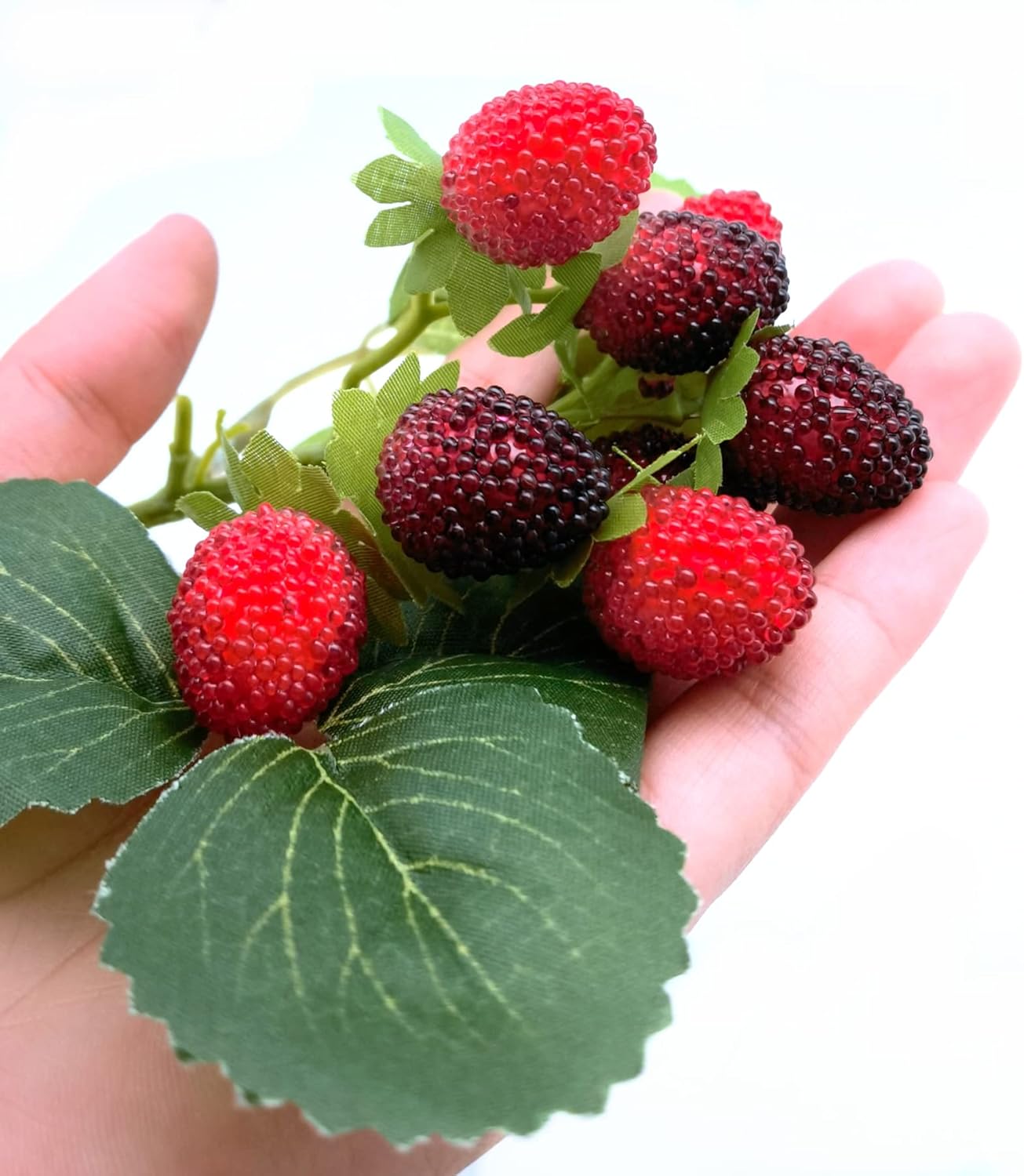 M2cbridge Artificial Raspberry Red Berry Strawberry Faux Fruit BlackBerry Props Table Decoration (Red with Black,8PCS)