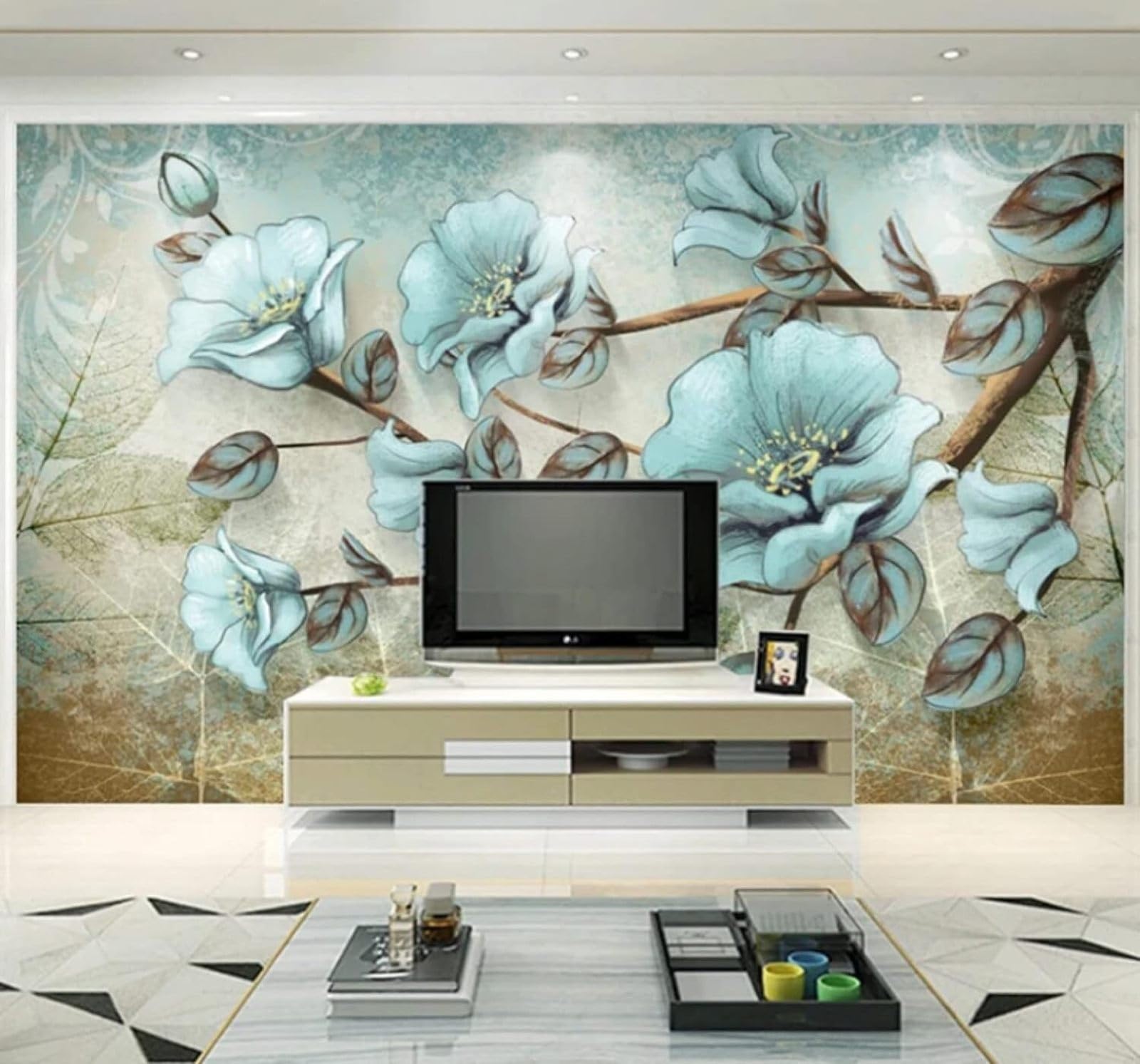 Retro Hand Drawn Branches Flowers Art 3D Wallpaper Easy Install Feature Office Living Room Sofa Bedroom TV Background Wall Decoration-150cm×105cm