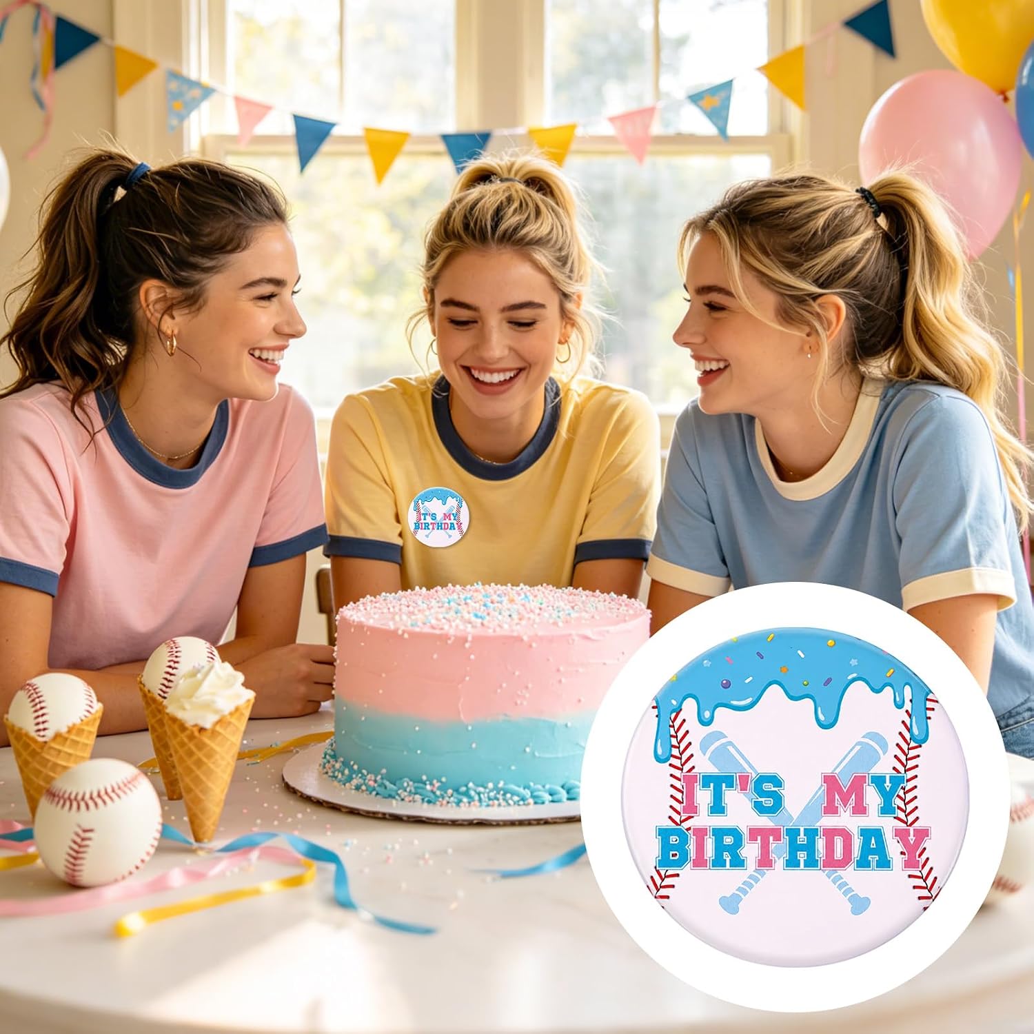 It's My Birthday Pin, 2.3in/5.8cm Funny Ice Cream Sporty Style Birthday Pin Button Cute Party Decoration Supplies Suitable for Party Favors & Decoration