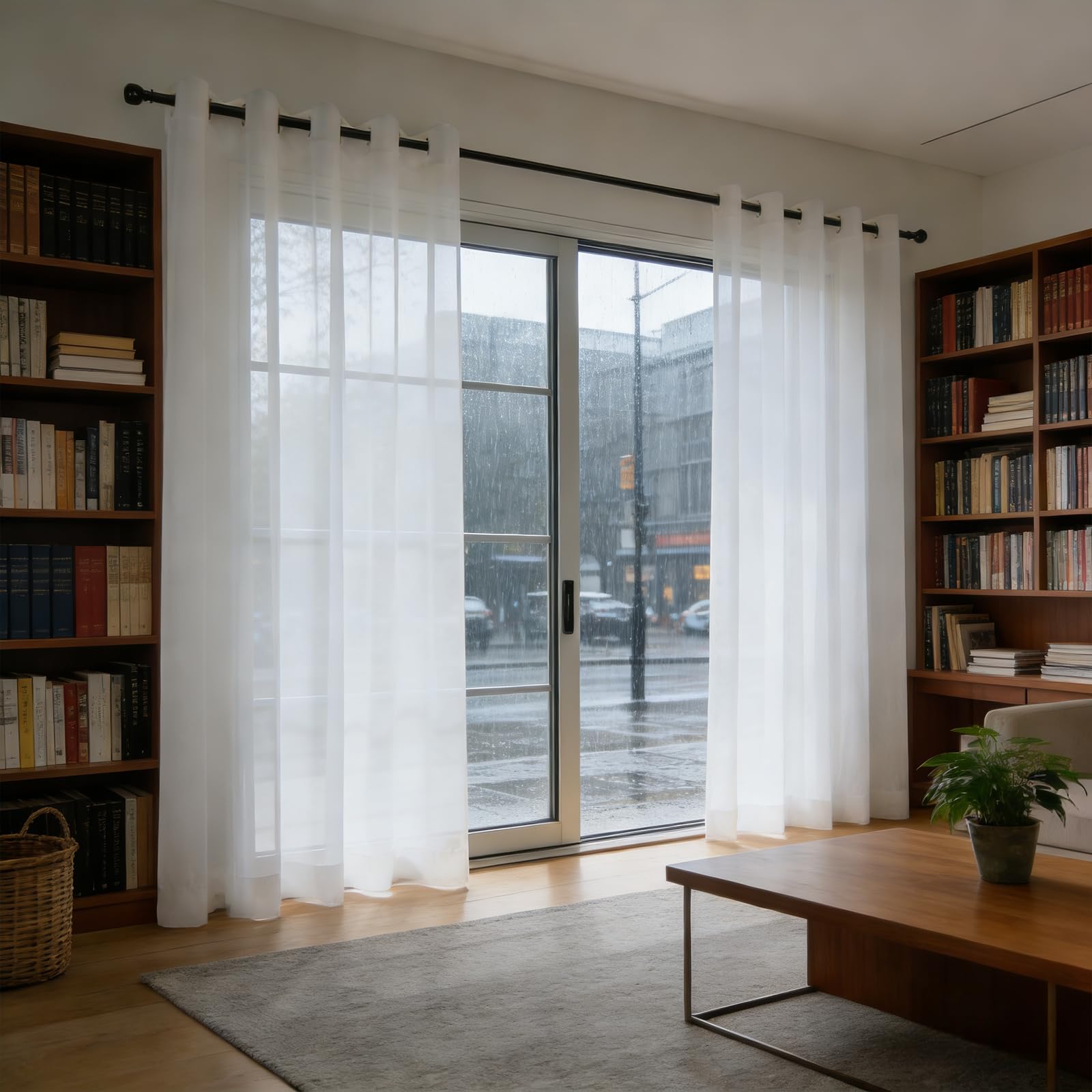 Cortinas blancas 255x65 cm de aspecto lino translúcidas para salón y dormitorio con ojales