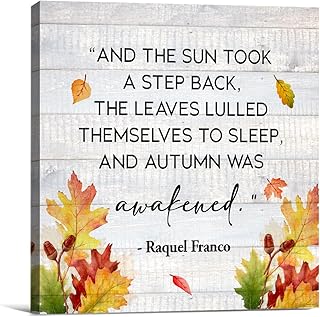 VAHATAN Fall Wall Art Decor Autumn Canvas Poster Painting with Saying Autumn Was Awakened Print Framed Ready to Hang Rustic Home Decor (8 X 8 Inch)