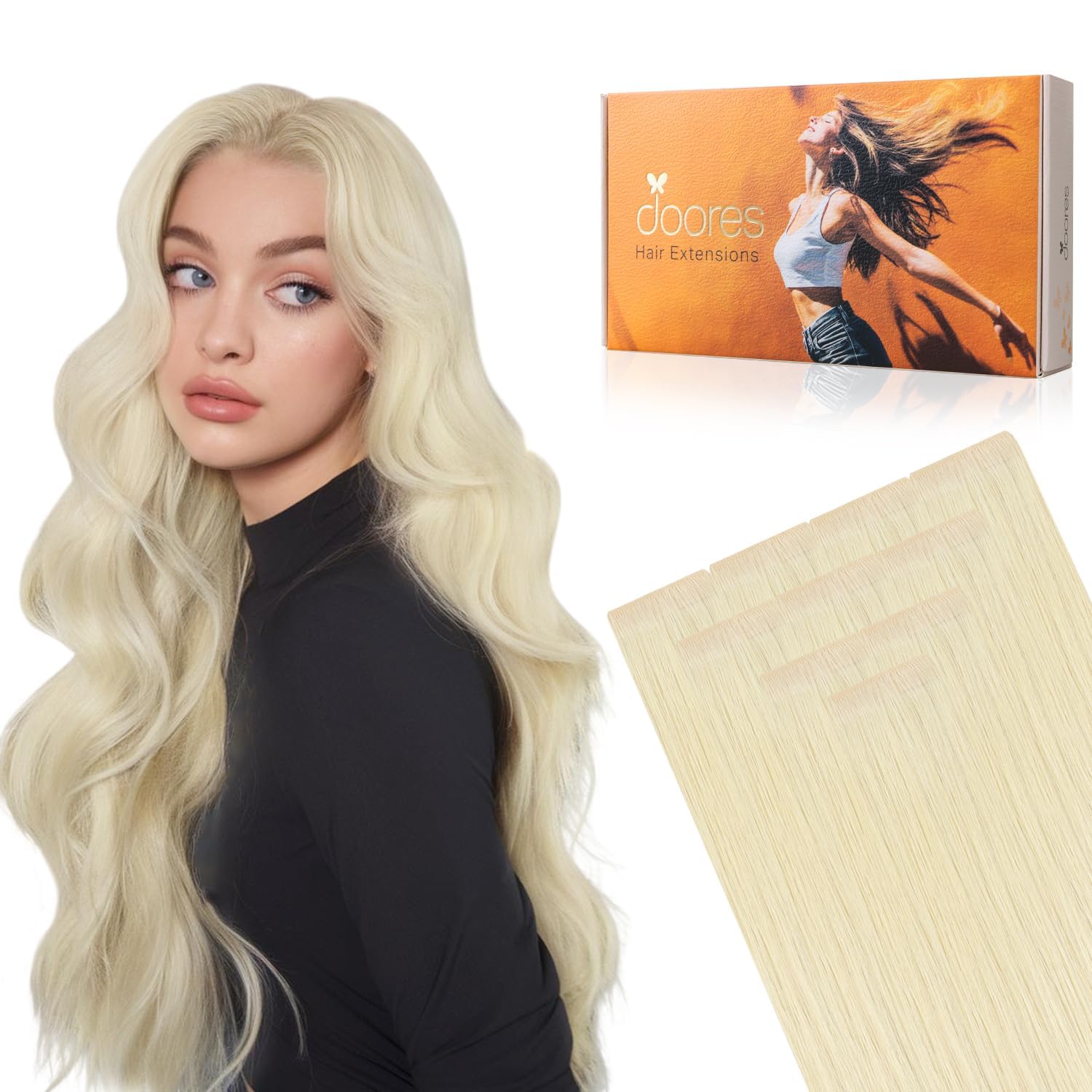 DOORES Human Hair Extensions Tape in, Balayage Walnut Brown to Ash Brown and Bleach Blonde, 18 Inch 20pcs 50g, Tape in Hair Extensions Silky Straight Soft Weft — view 29