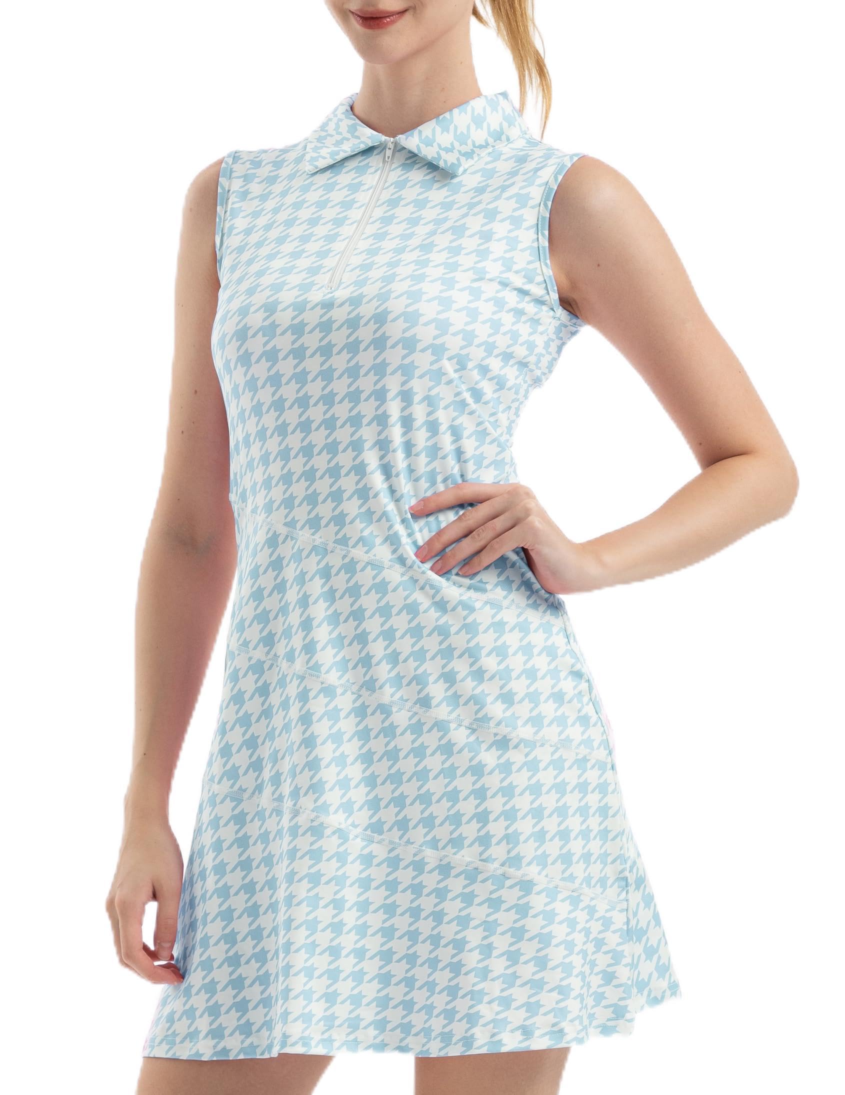 FKEEP Women's Tennis Golf Dresses Zipper V-Neck Sport Activewear with Shorts and Pocket Workout Athletic