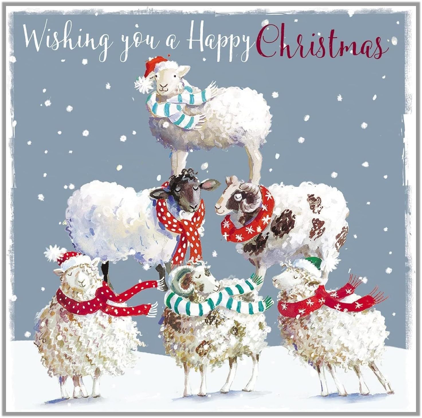 GBCC Charity Christmas Cards Pack of 6, Charity Christmas Cards with a Festive Sheep Tower Design