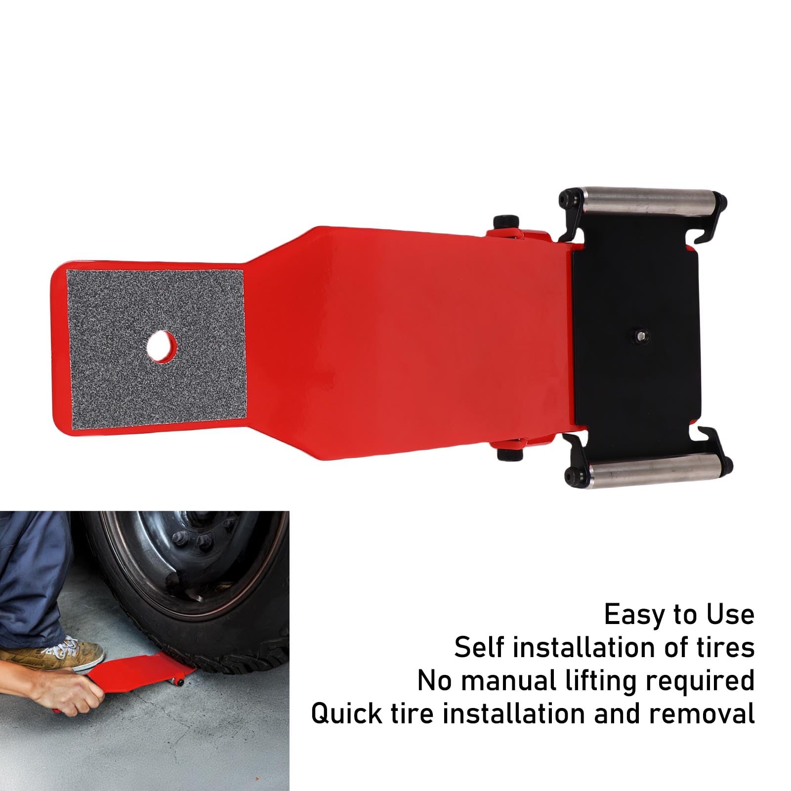 Topiky Tragbares Reifen -Jack -Werkzeug mit Rollerplatte, Hochleistungs Reifen Lifter Hebewerkzeug, Erhöhte Reifenwechselrampe für Anhänger, Einstellbare Rollenreifen Bewegende Werkzeugkarton Radlift