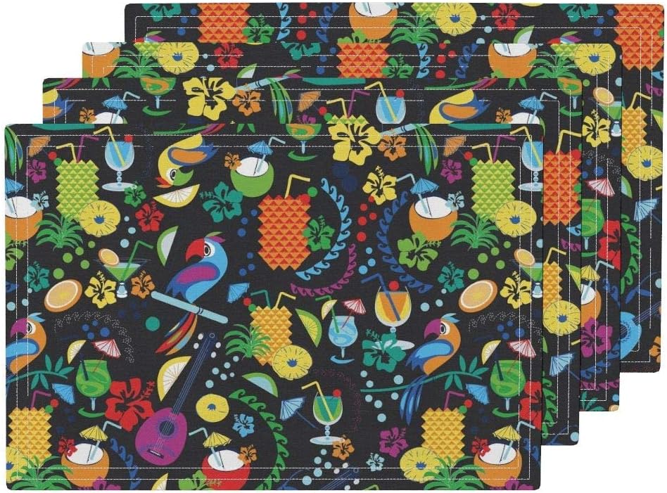 Island Vacation Heat Resistant Placemat, Tropical Summer Islands Cocktails Fruit