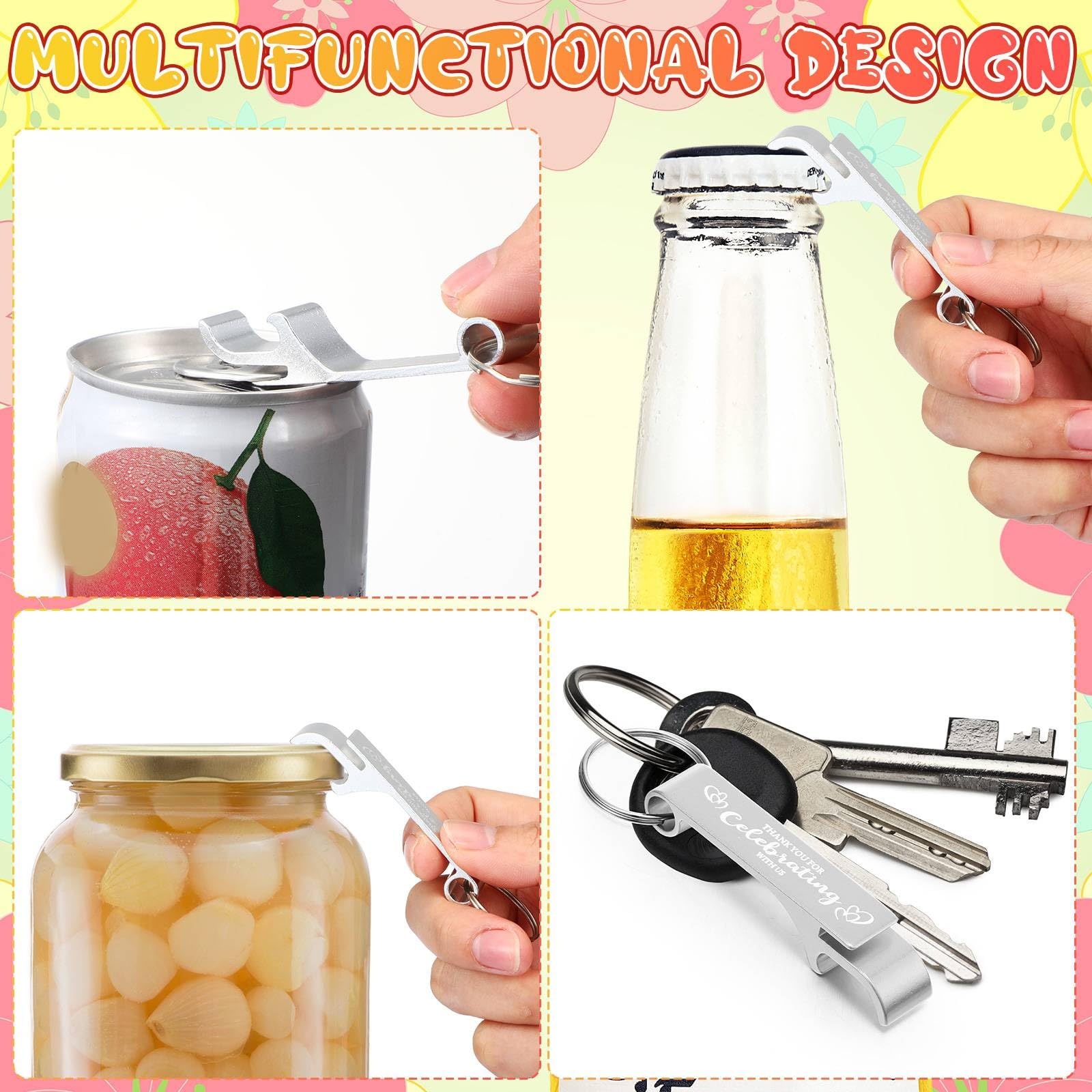 Misdary 100 Sets Hochzeits-Dankeschön-Geschenke für Gäste, inklusive 100 Bierflaschenöffner, Schlüsselanhänger, 100 Dankeskarten, 100 Organza-Beutel für Hochzeit, Brautparty, Geburtstag, Souvenirs,