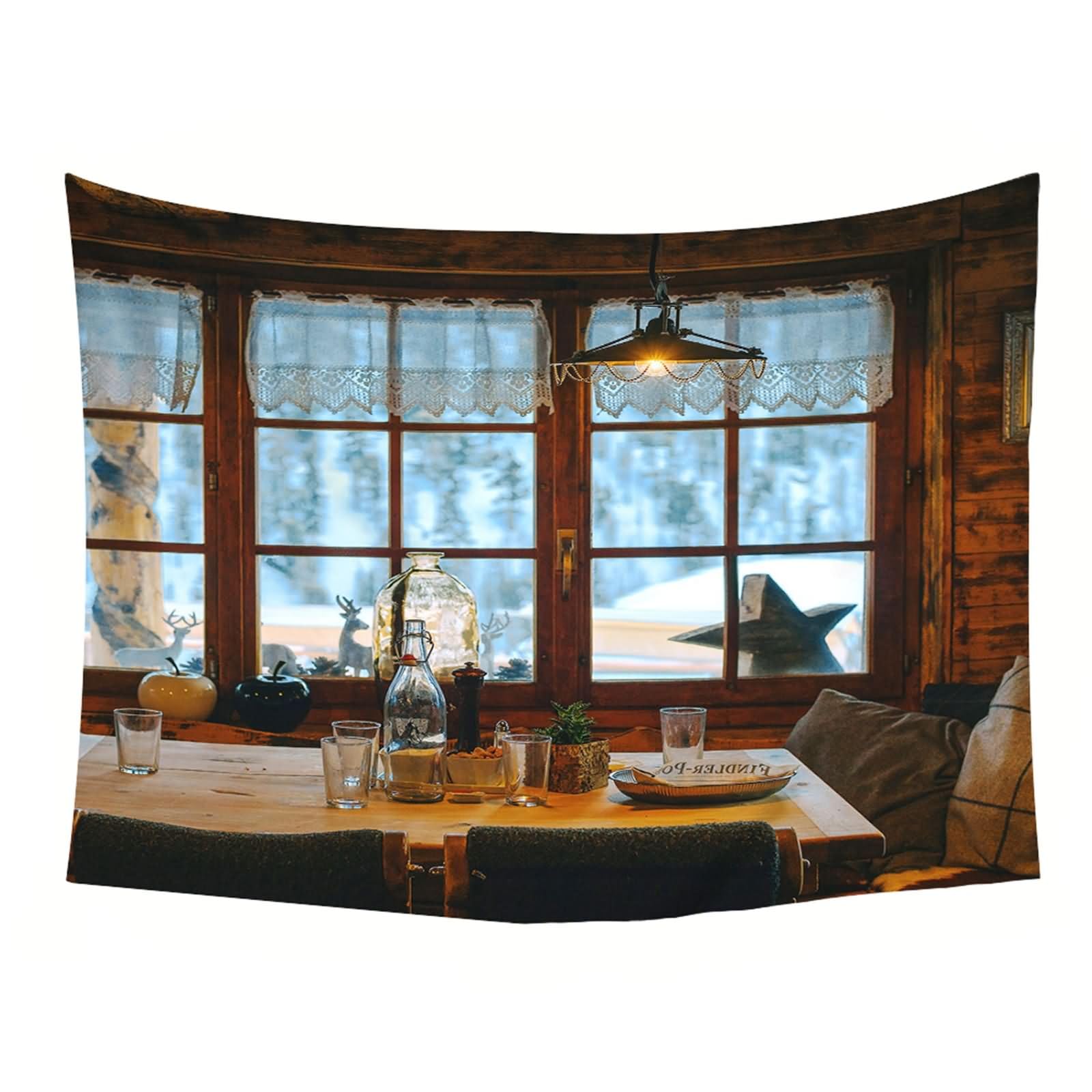 Homxi Wandteppich Wandbehänge 260 W x 240 H CM, Café Landschaft, Polyester Tapestry, Braun