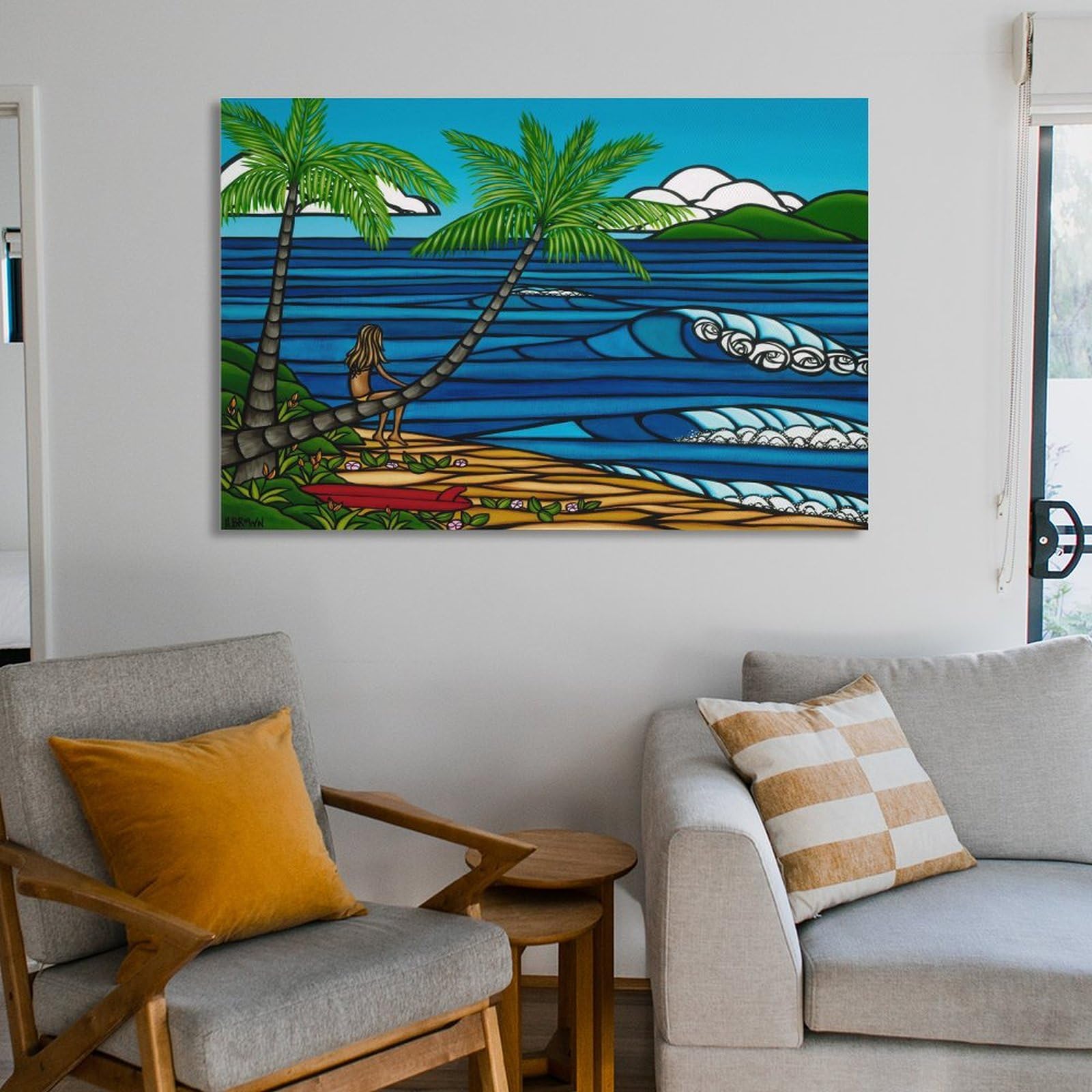 Amazon.co.jp: ハワイビーチポップアート絵画ブルーシーココナッツツリーポスター2 キャンバス プリント 部屋飾り ウォールアート  ベッドルーム ポスター 壁の絵 版画 インテリア12x18inch(30x45cm) : ホーム＆キッチン  ハワイビーチポップアートキャンバス壁アート絵画 ..., image size:1600x1600